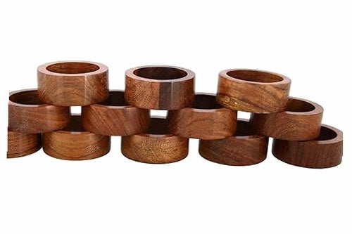 WOODEN NAPKIN RINGS ELEGANT MINIMALIST SMOOTH 12 PCS