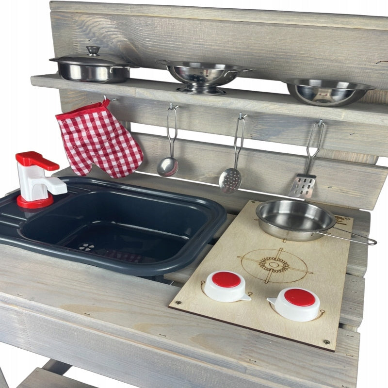 WOODEN OUTDOOR GARDEN KITCHEN MUD LARGE + STEEL DISH SET Certificates and opinions CE