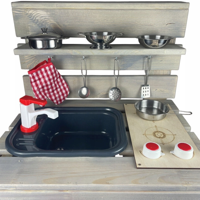 WOODEN OUTDOOR GARDEN KITCHEN MUD LARGE + STEEL DISH SET EAN (GTIN) 5907494019905