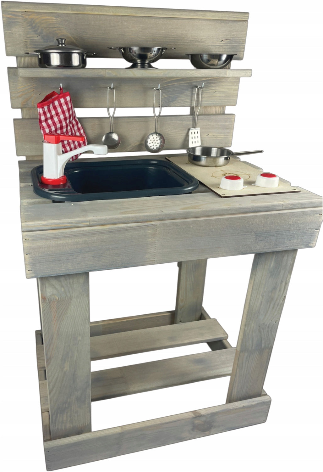 WOODEN OUTDOOR GARDEN KITCHEN MUD LARGE + STEEL DISH SET Kind wooden
