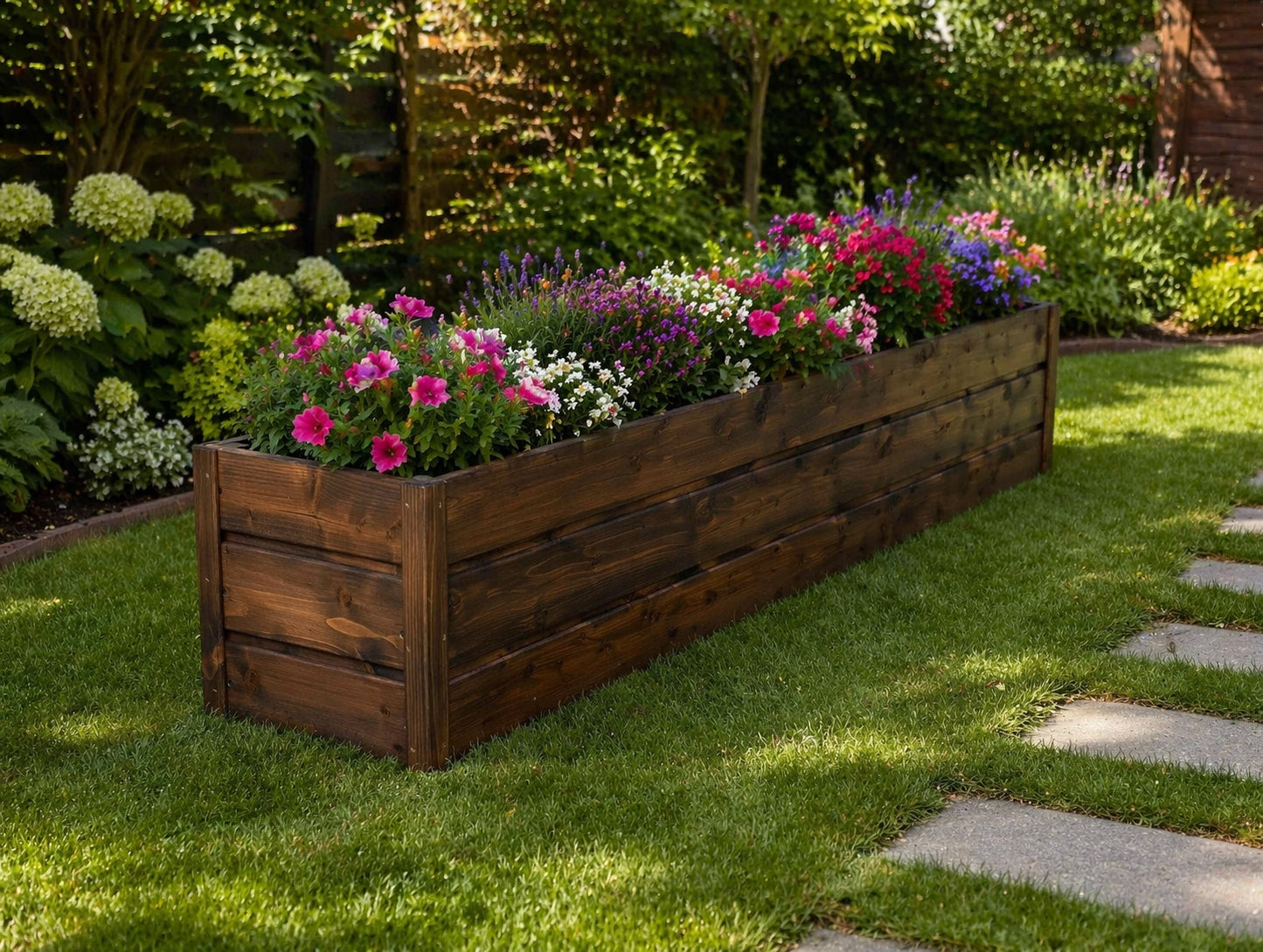 WOODEN PLANTER LARGE 120x30x30CM STAIN COLOR ROSEWOOD DARK Material wood