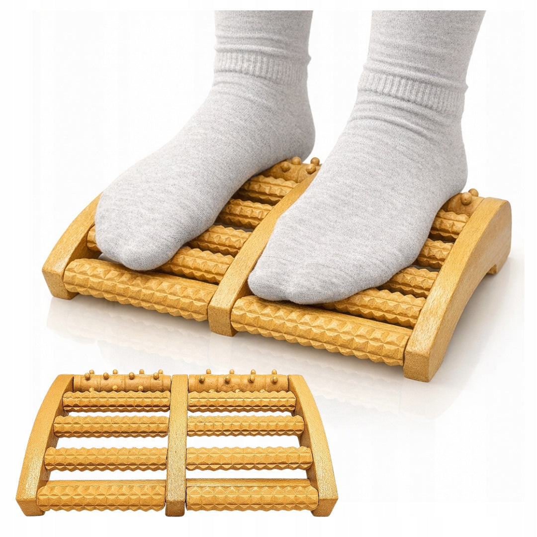 WOODEN RELAXATION FOOT MASSAGER WITH DOUBLE ROLLER MASSAGE GIFT