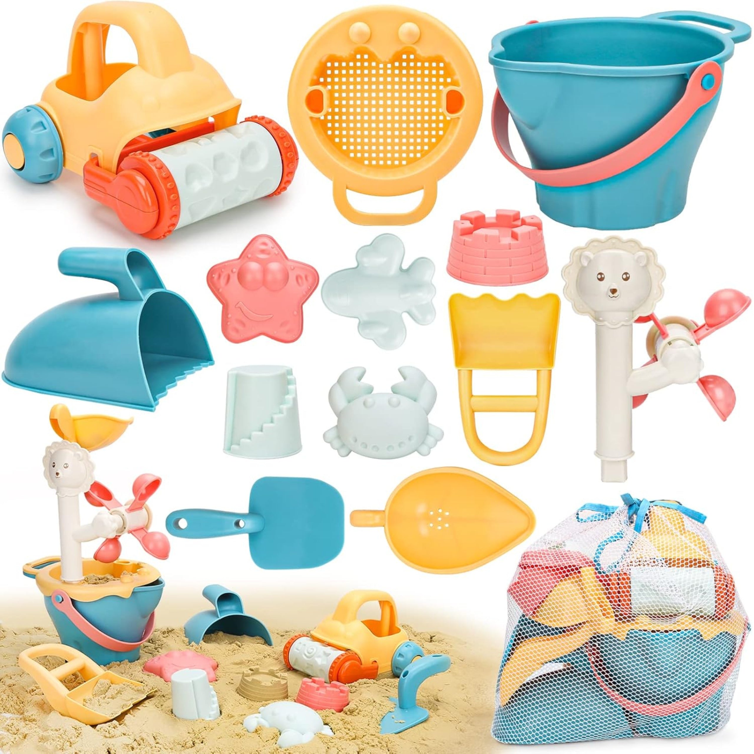 WOODEN SANDBOX 117X117 CM + 14 SAND TOYS SET Kind wooden