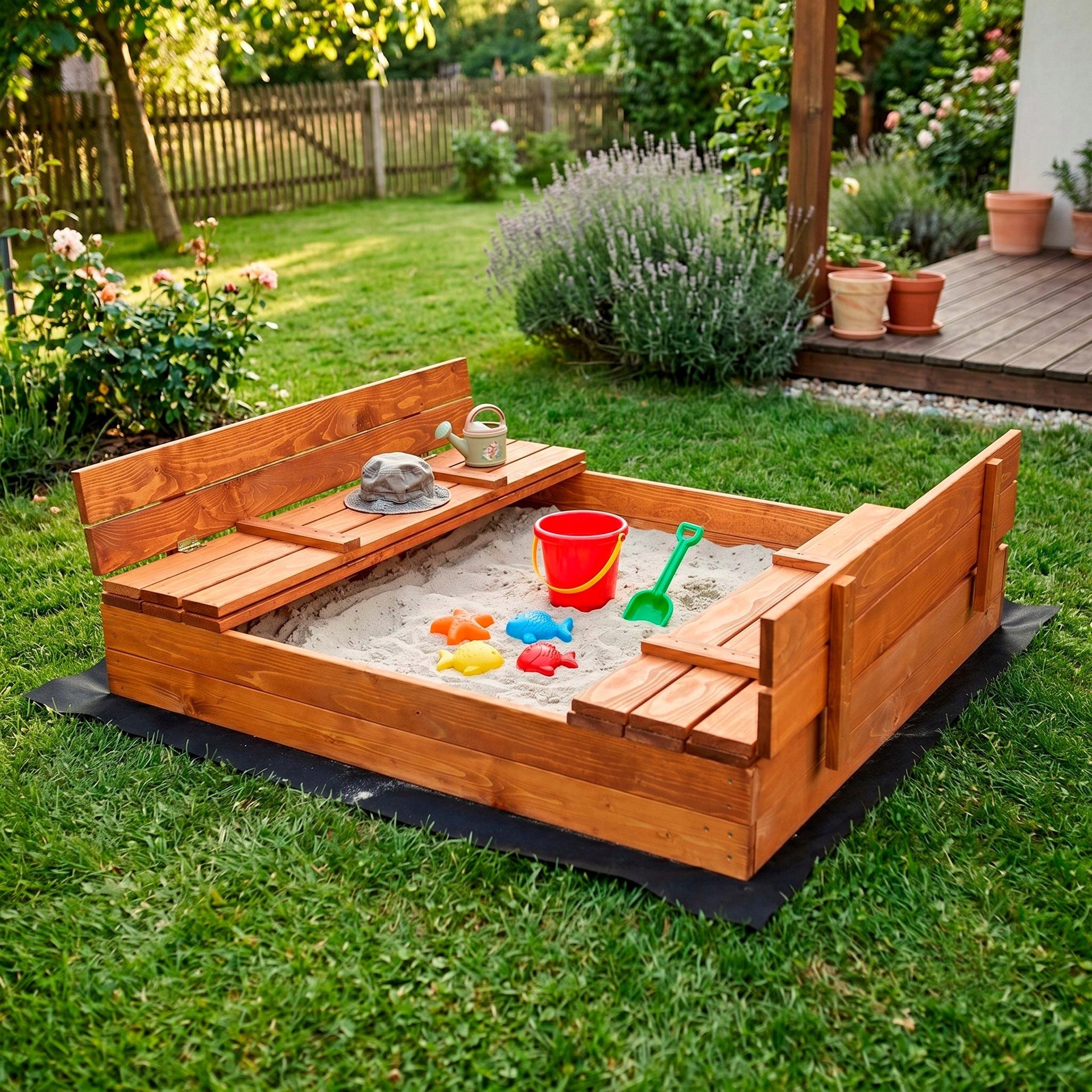 WOODEN SANDBOX CLOSED IMPREGNATED LARGE WITH BENCHES 150cm XXL+FREEBIE Kind wooden