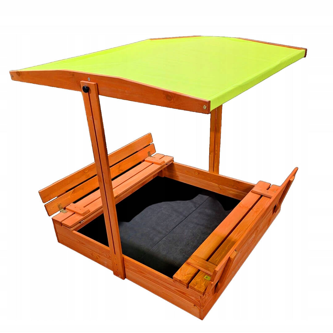 WOODEN SANDBOX CLOSED WITH BENCH AND CANOPY ADJUSTABLE 120X120 CM Length 120 cm