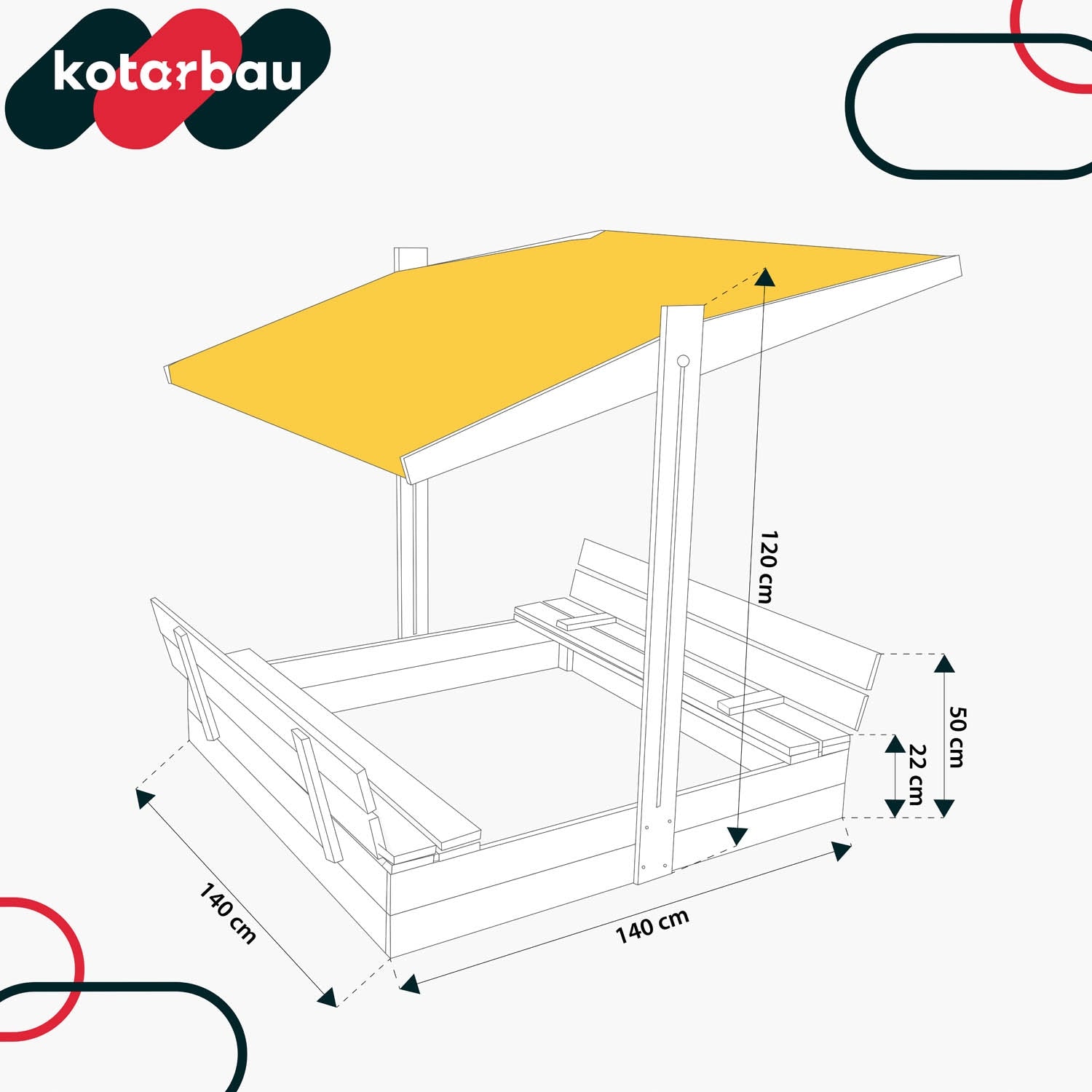 WOODEN SANDBOX FOR CHILDREN WITH BENCHES IMPREGNATED 140X140 CM Manufacturer code ZSY3949