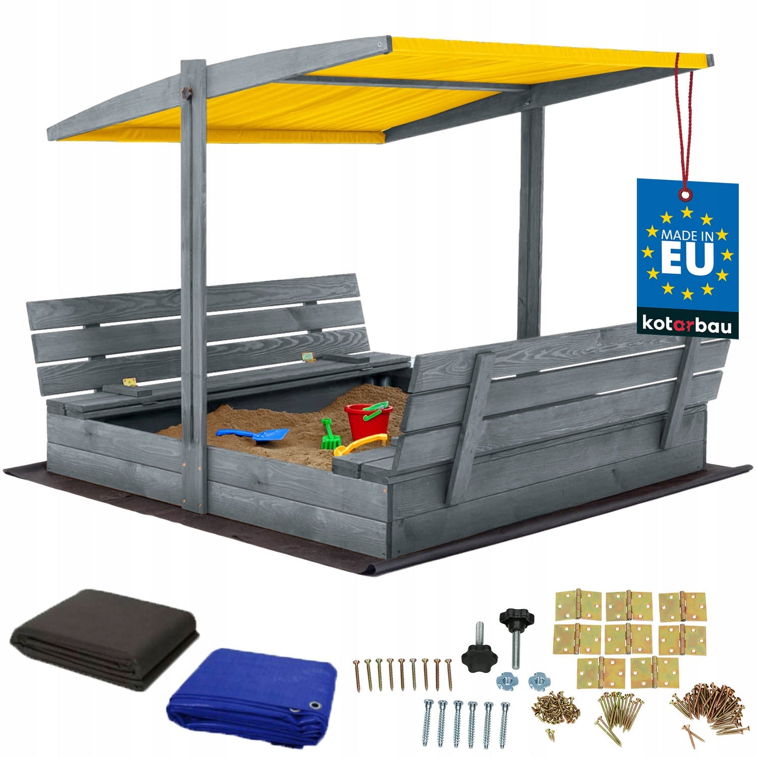 WOODEN SANDBOX FOR CHILDREN WITH BENCHES IMPREGNATED 140X140 CM