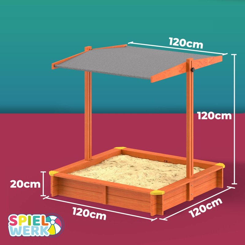 WOODEN SANDBOX FOR CHILDREN WITH VISOR 120 cm Brand Spielwerk