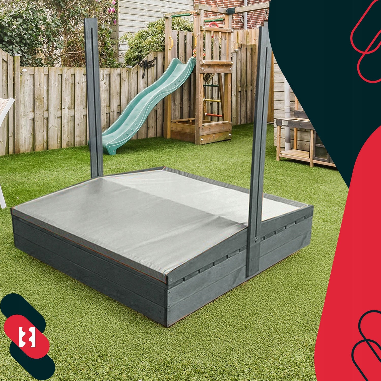 WOODEN SANDBOX FOR CHILDREN WITH VISOR GREY LARGE 140 CM IMPREGNATED Color gray