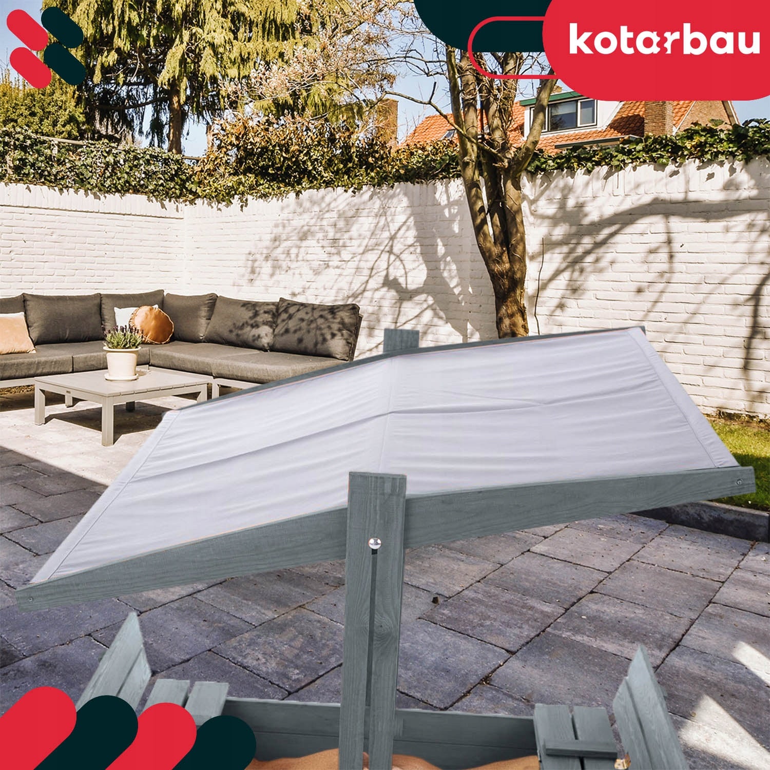 WOODEN SANDBOX FOR CHILDREN WITH VISOR GREY LARGE 140 CM IMPREGNATED Kind wooden