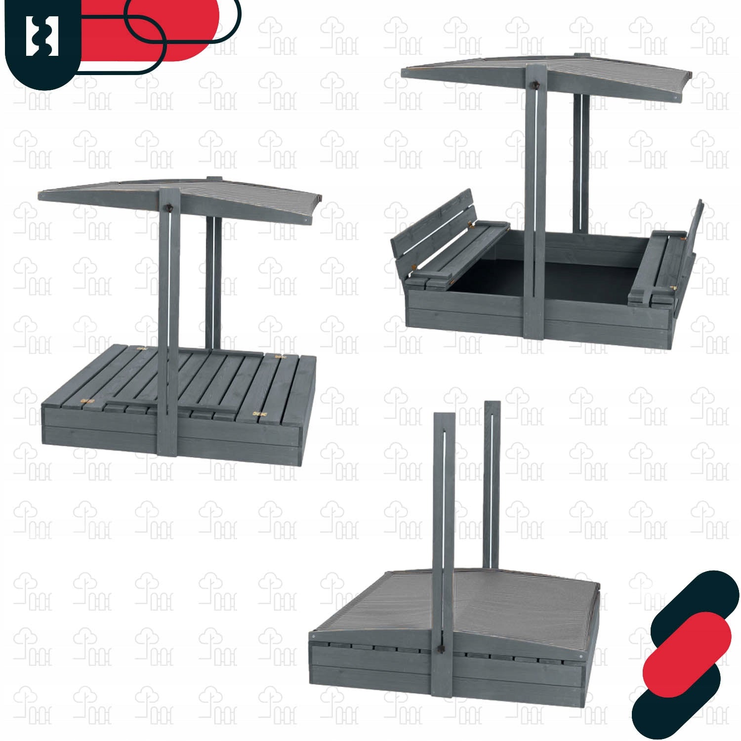WOODEN SANDBOX FOR CHILDREN WITH VISOR GREY LARGE 140 CM IMPREGNATED Length 140 cm