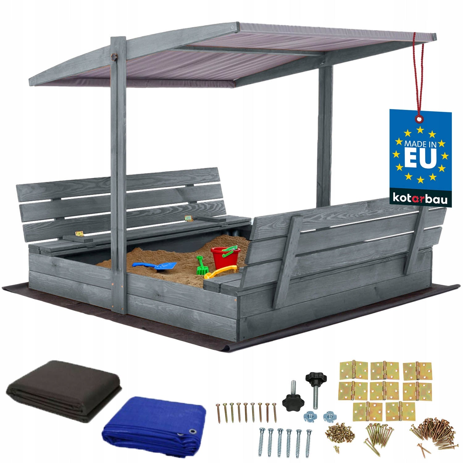 WOODEN SANDBOX FOR CHILDREN WITH VISOR GREY LARGE 140 CM IMPREGNATED