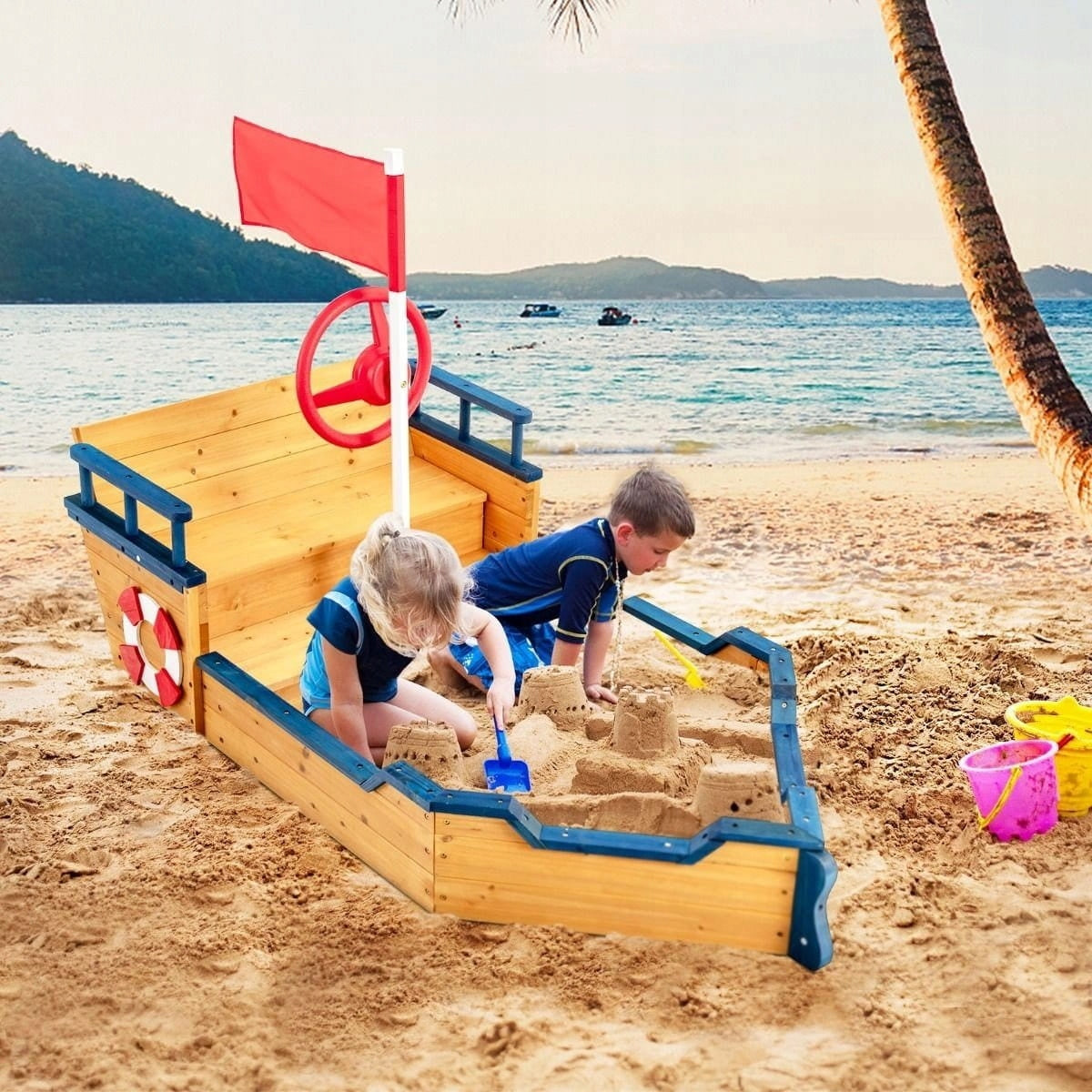 WOODEN SANDBOX PIRATE SHIP with bench 156 x 78 x 101cm WITHOUT BOTTOM Manufacturer code PIASKOWNICA PIRAT z ławką 156 x 78 x 101cm