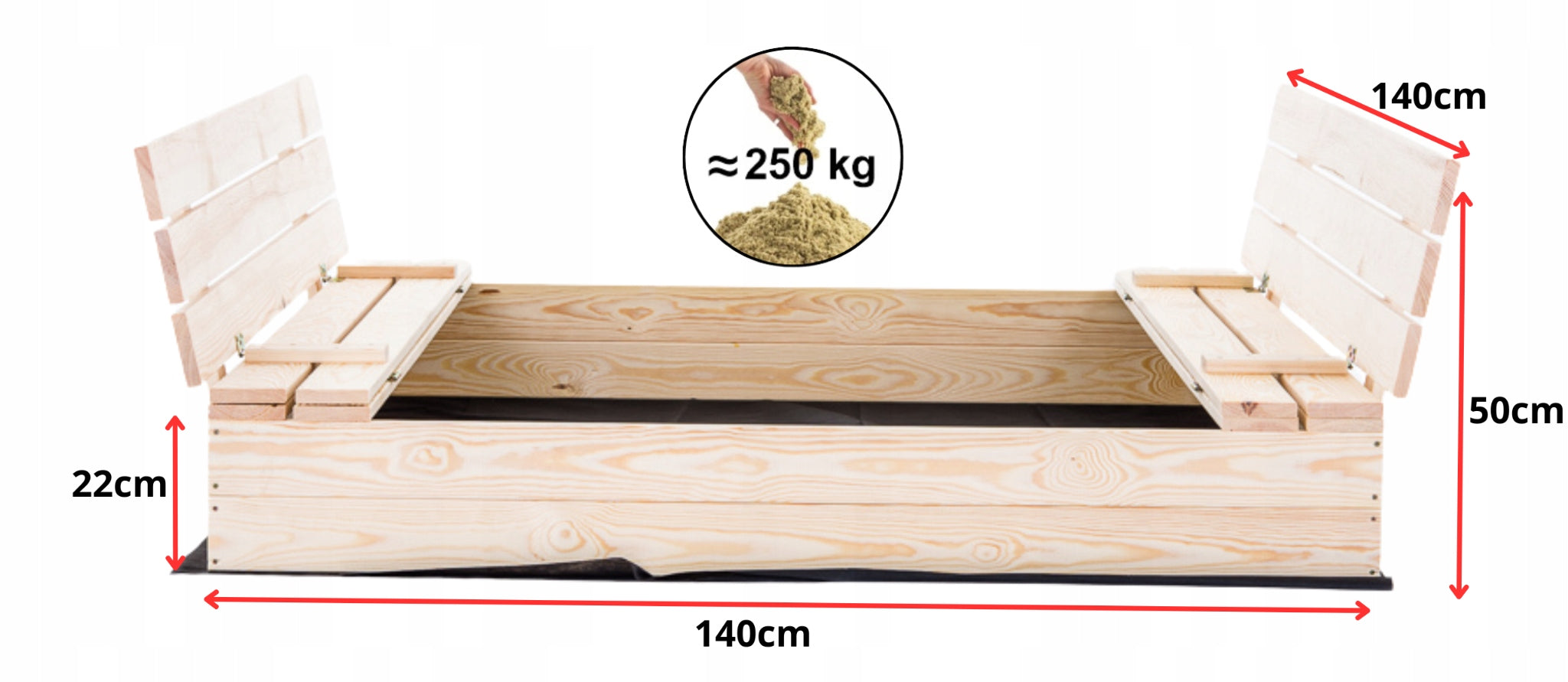 WOODEN SANDBOX WITH BENCHES CLOSED 140x140cm MANUFACTURER FREEBIES! Kind wooden