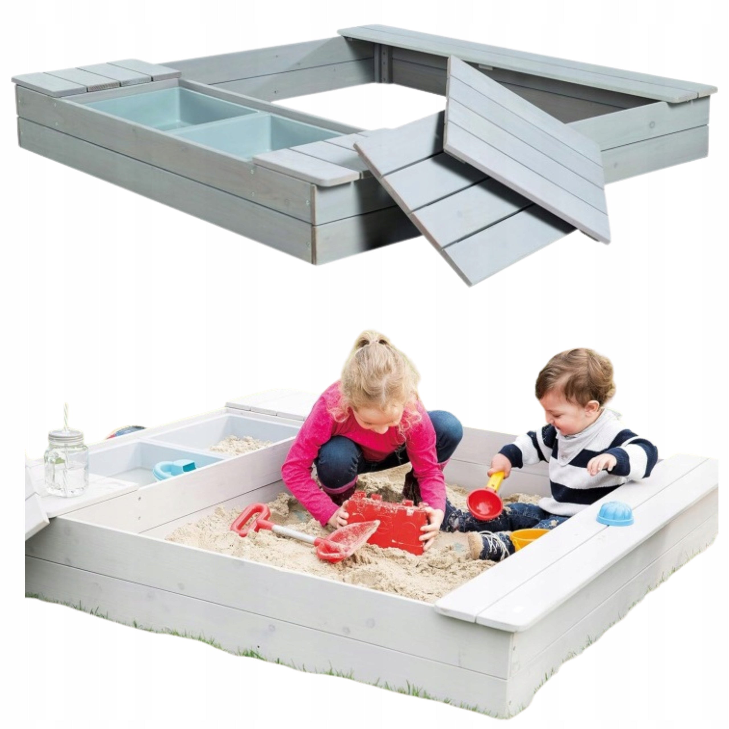 WOODEN SANDBOX WITH GARDEN POOLS 2IN1 120 x 125 x 17,5 cm ROBA