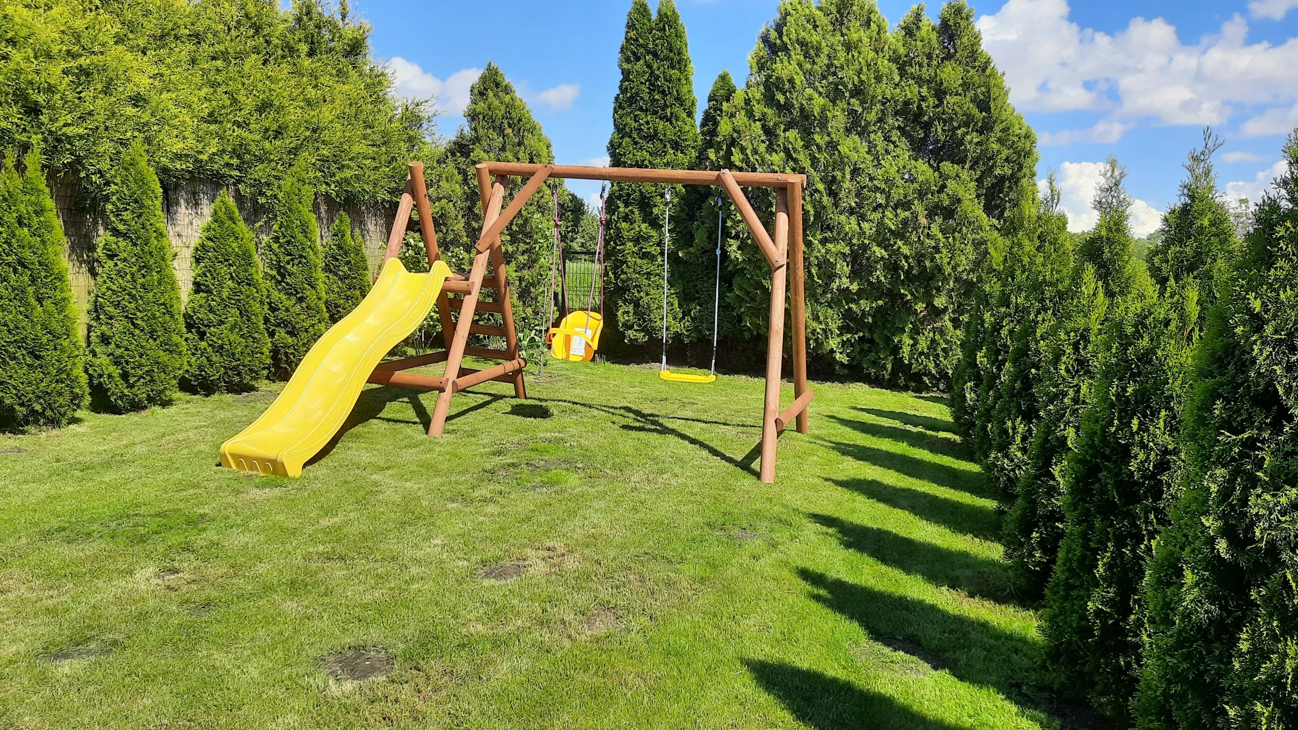 WOODEN SQUARE TOYS FOR GARDEN MINI IMPREGNATED SLIDE 2 SWINGS Brand SUPER-PLACE.PL