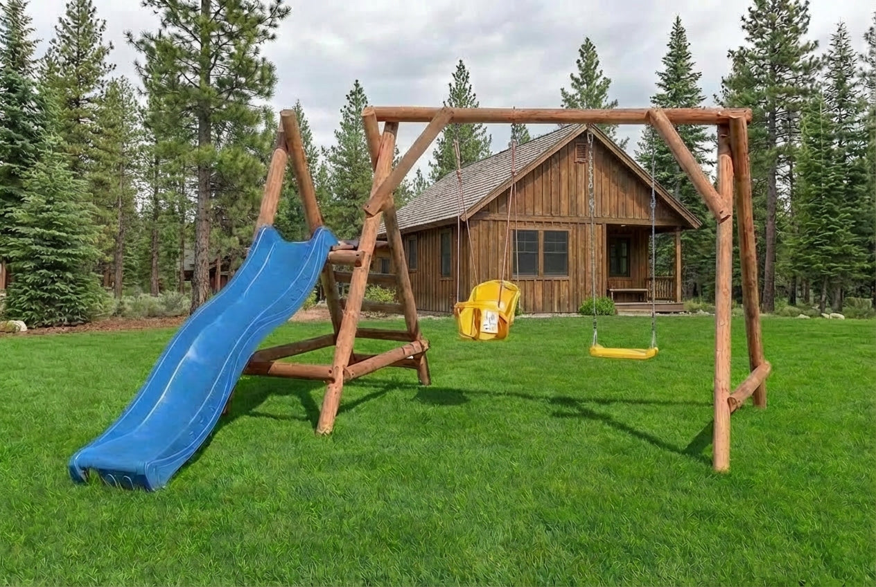 WOODEN SQUARE TOYS FOR GARDEN MINI IMPREGNATED SLIDE 2 SWINGS Dominant material wood