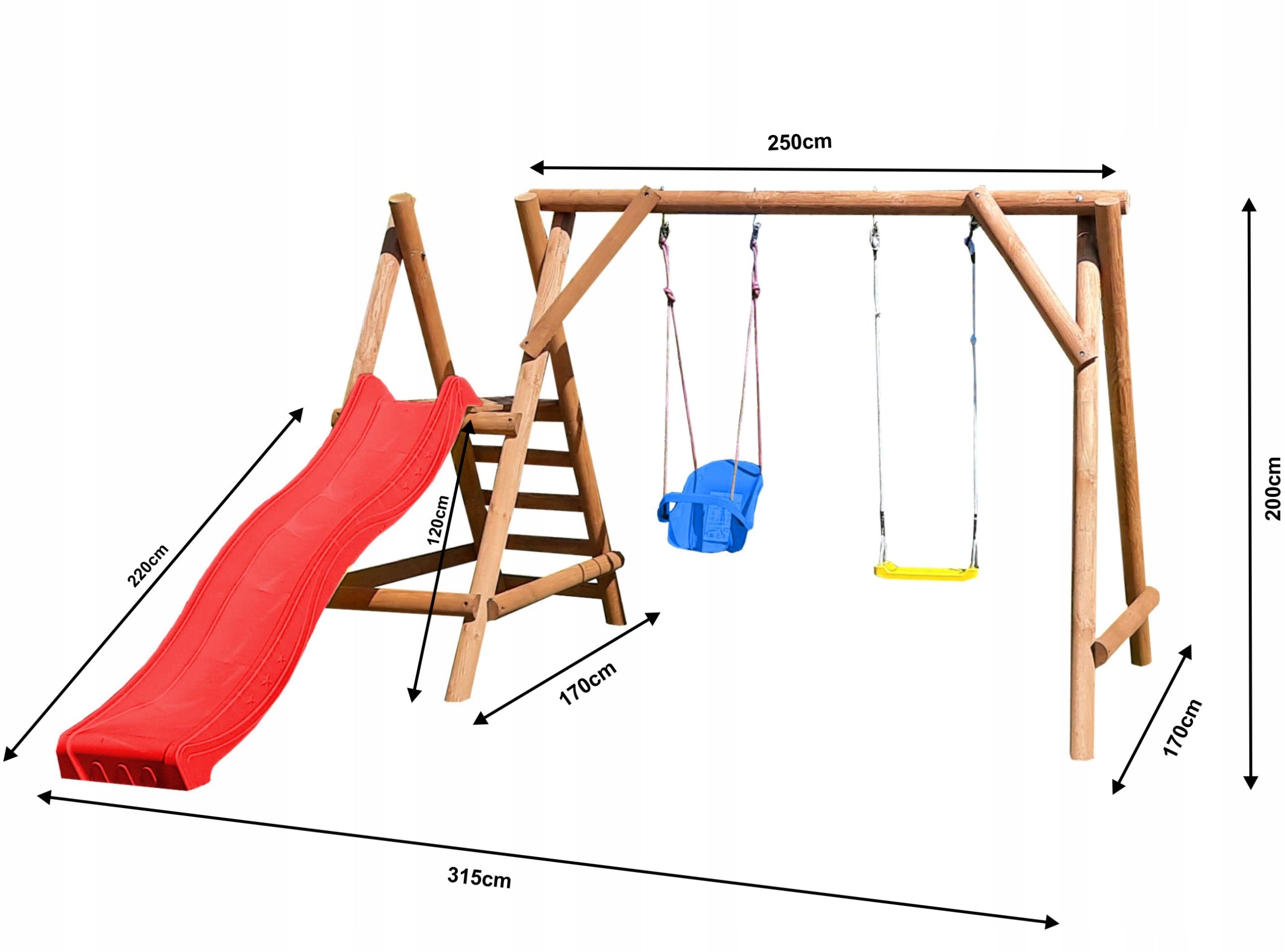 WOODEN SQUARE TOYS FOR GARDEN MINI IMPREGNATED SLIDE 2 SWINGS Included 2 single swings slide other