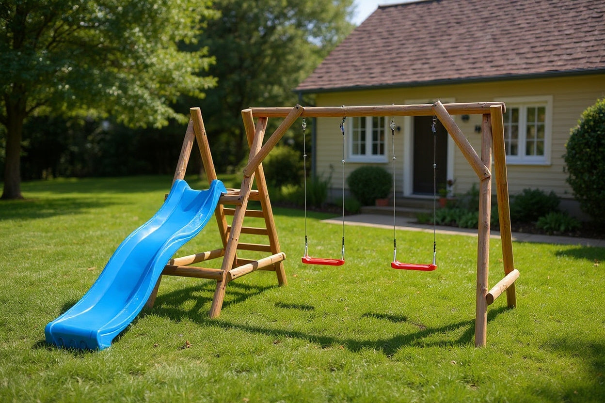 WOODEN SQUARE TOYS FOR GARDEN MINI IMPREGNATED SLIDE 2 SWINGS Manufacturer code SUPER-PLACE
