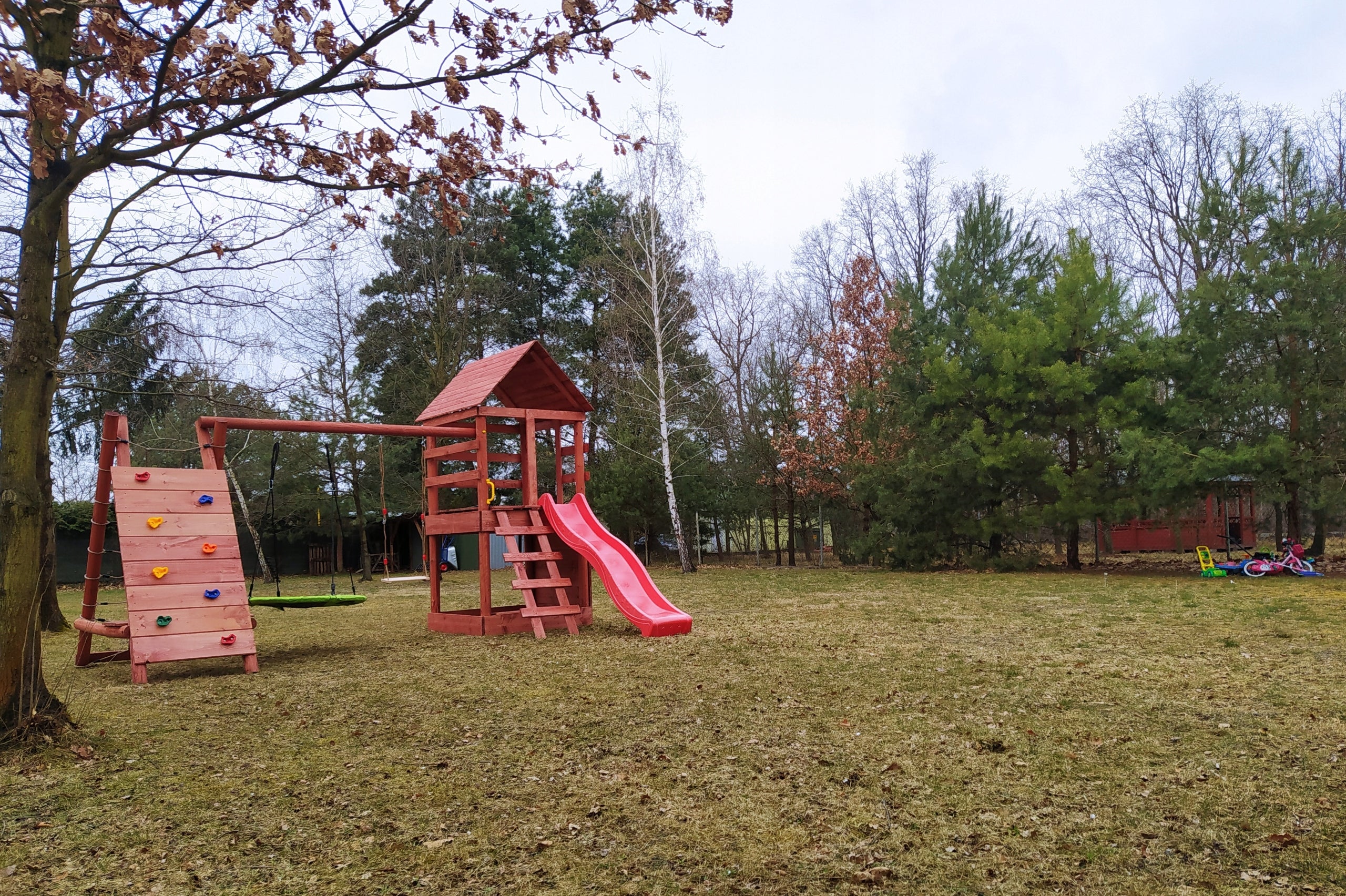WOODEN SQUARE TOYS FOR GARDEN WITH COTTAGE IMPREGNATED,SLIDE 2SWINGS Dominant material wood
