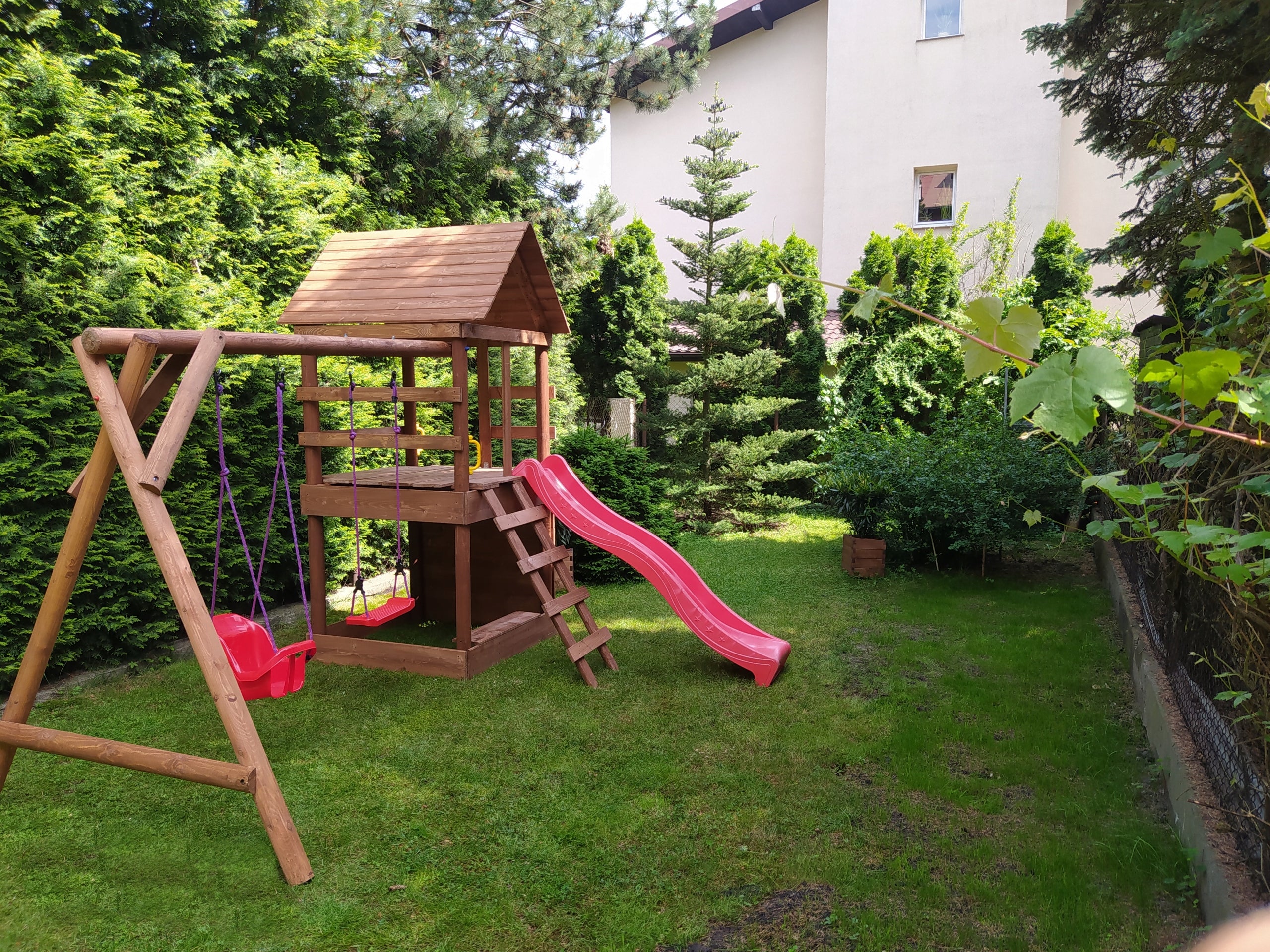 WOODEN SQUARE TOYS FOR GARDEN WITH COTTAGE IMPREGNATED,SLIDE 2SWINGS Kind wooden