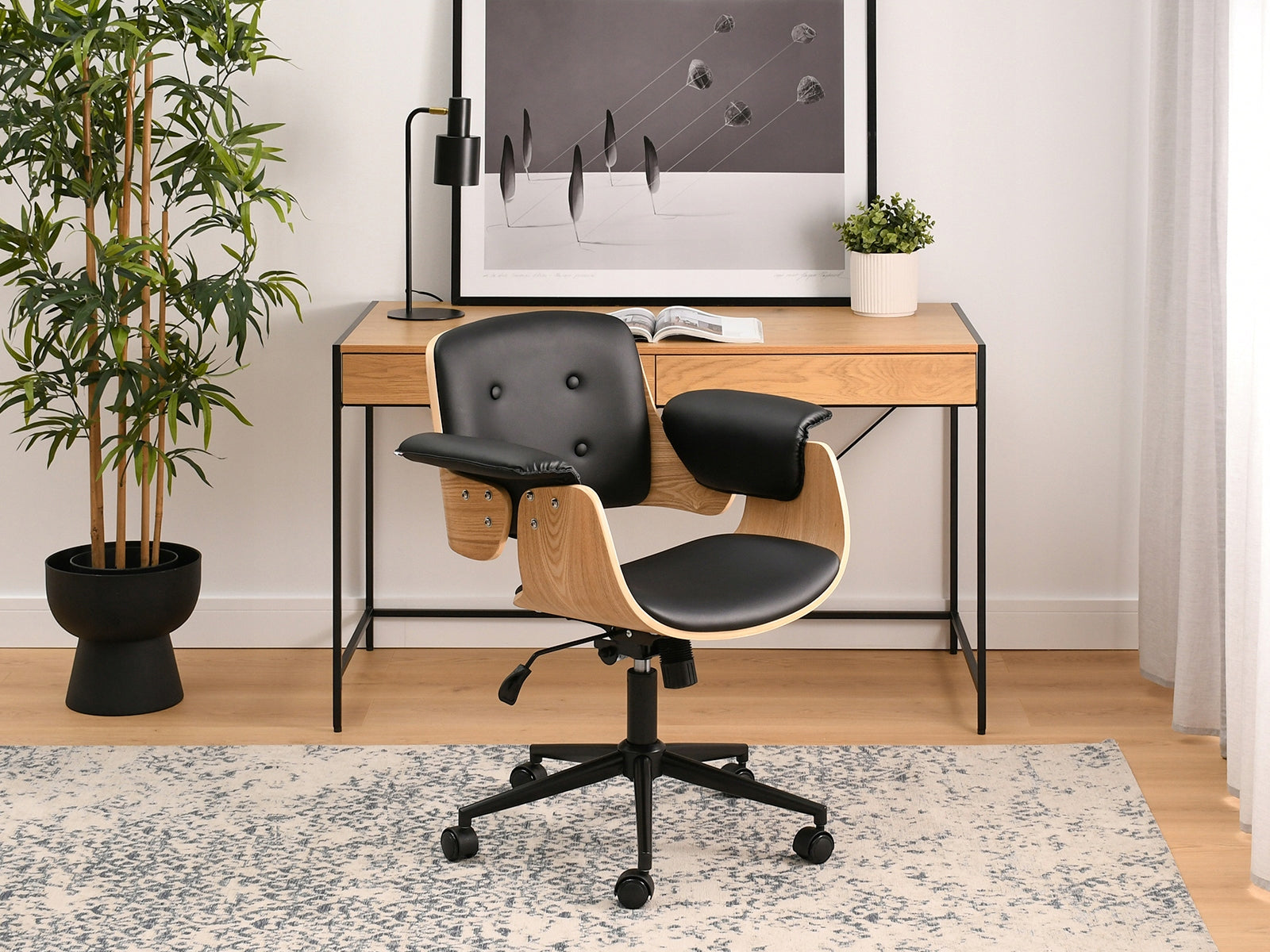 WOODEN SWIVEL CHAIR DUCK OAK GOLD FAUX LEATHER BLACK BASE BLACK Brand Mebel-Partner