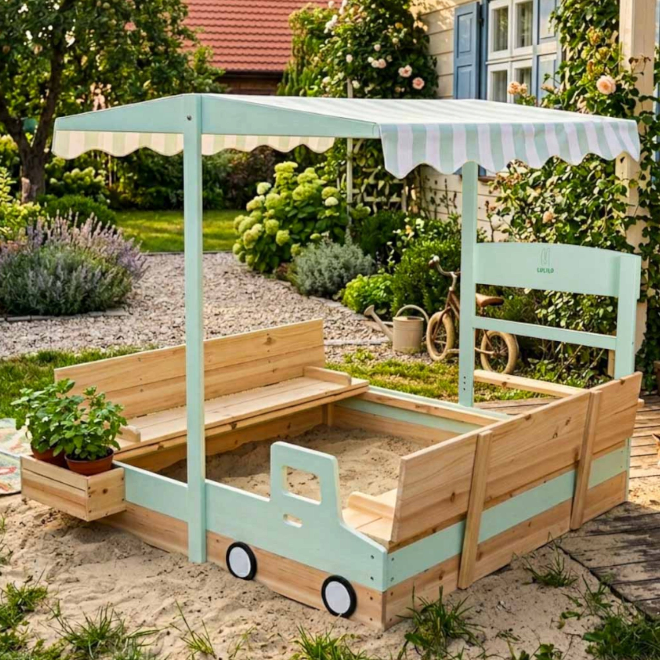 WOODEN Sandbox WITH CANOPY LARGE LOCKABLE BenchES GIFT CHILD'S DAY Length 120 cm