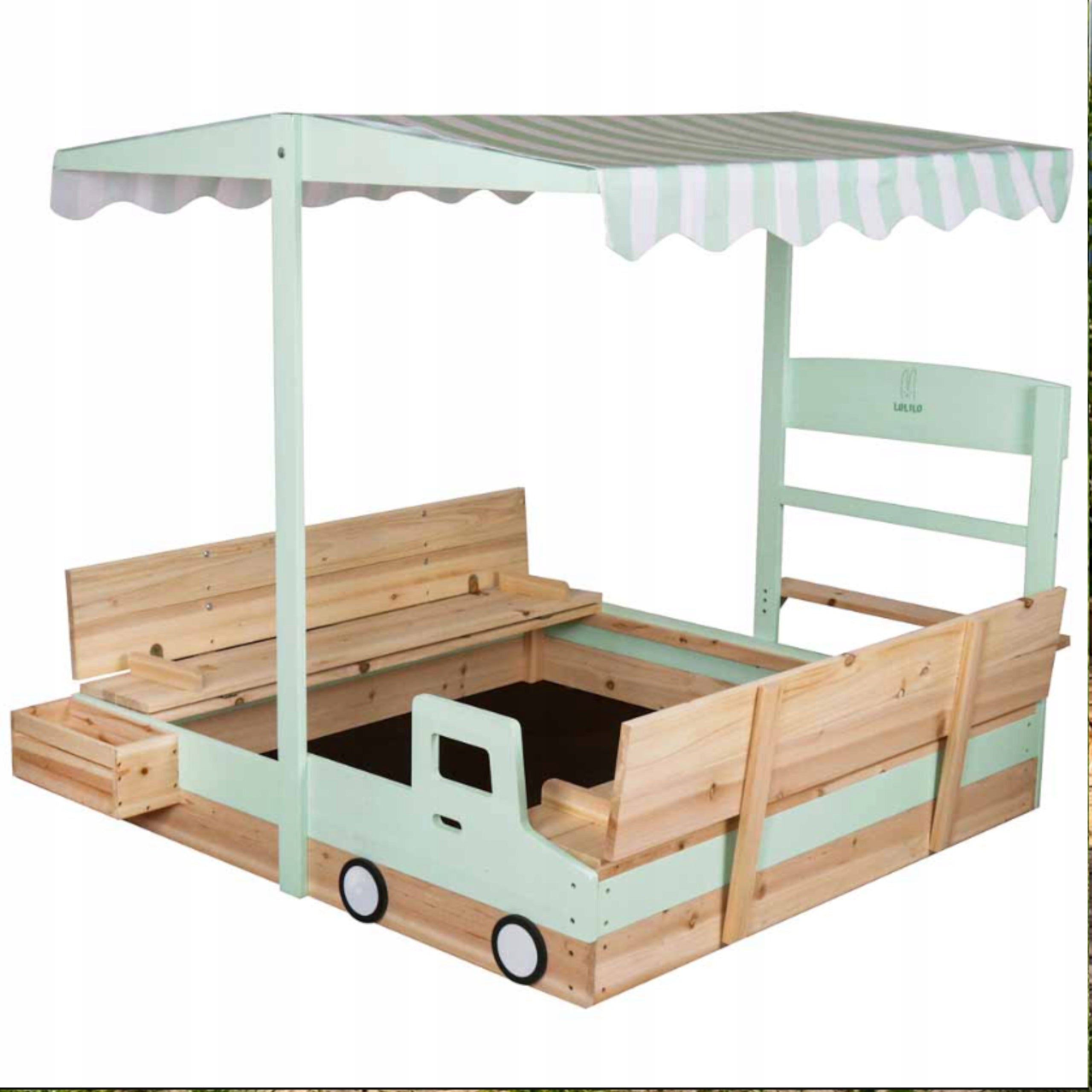 WOODEN Sandbox WITH CANOPY LARGE LOCKABLE BenchES GIFT CHILD'S DAY Manufacturer code PIASKOWNICA Z DASZKIEM EZ24h+