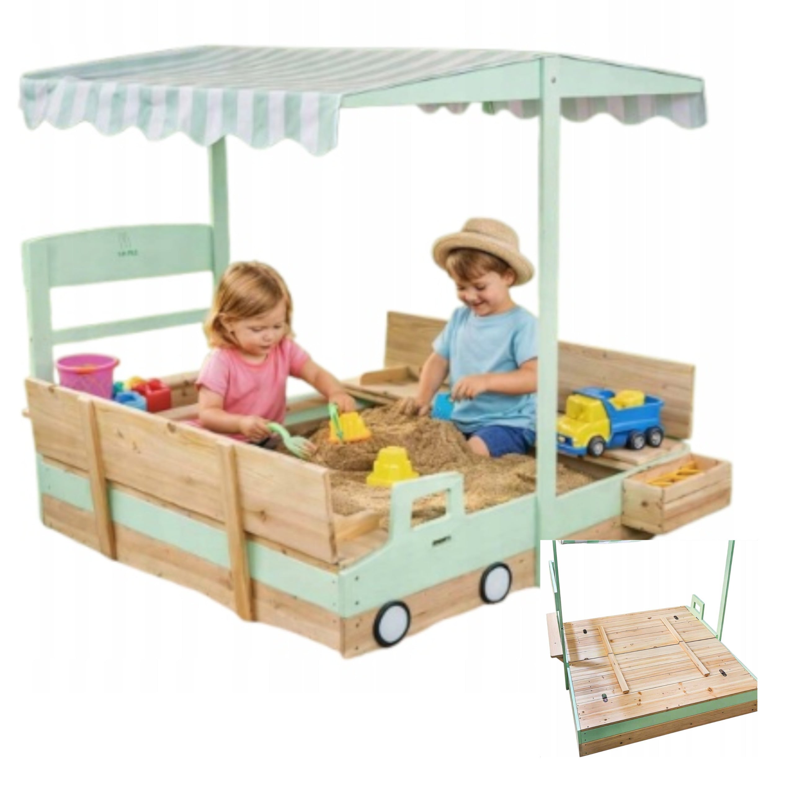 WOODEN Sandbox WITH CANOPY LARGE LOCKABLE BenchES GIFT CHILD'S DAY
