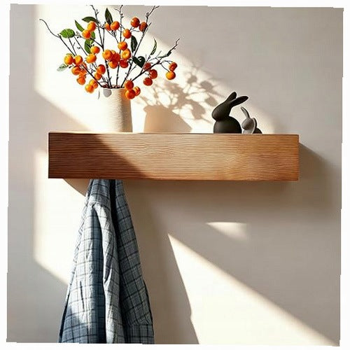 WOODEN WALL HANGER WITH SHELF 8 HOOKS 40CM FOR HALLWAY wooden