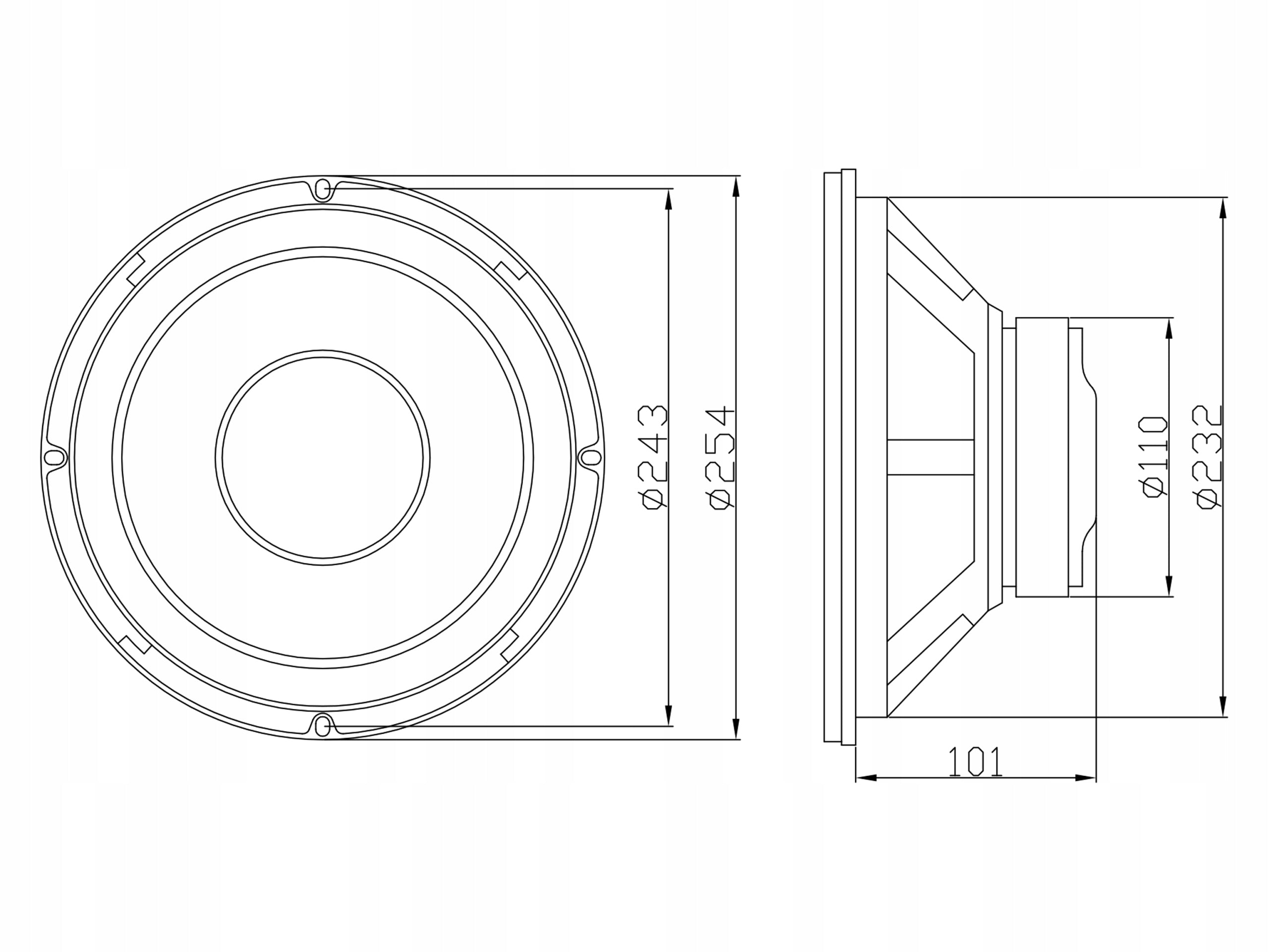 WOOFER BASS SPEAKER B-250 250MM 25CM 200W 10'' 8OHM EAN (GTIN) 5900804104636