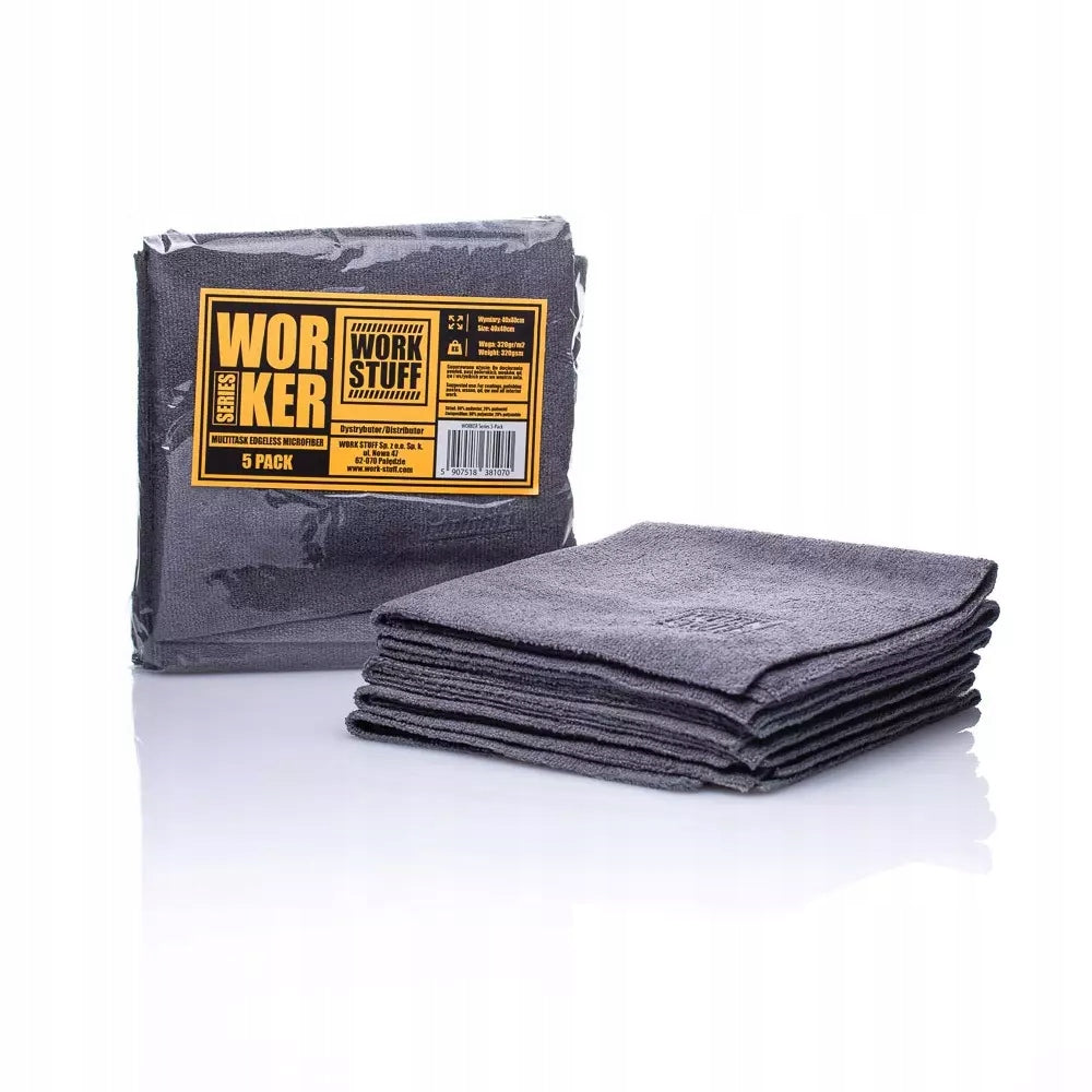 WORK STUFF WORKER 5-Pack Microfiber Detailing Cloths, 40x40cm, 320GSM