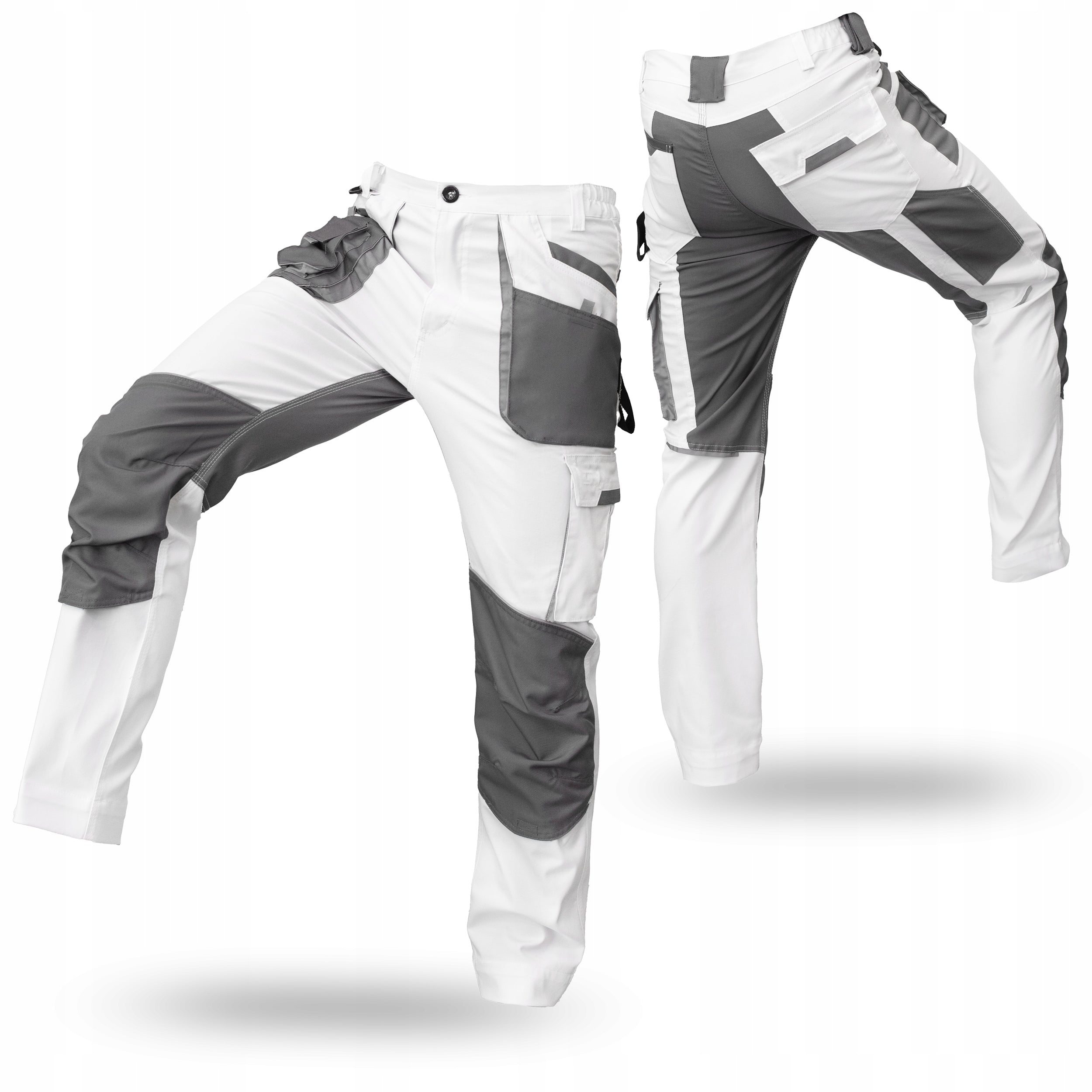 WORK TROUSERS MEN'S ELASTIC TROUSERS REINFORCED TO THE WAIST WHITE STRETCH