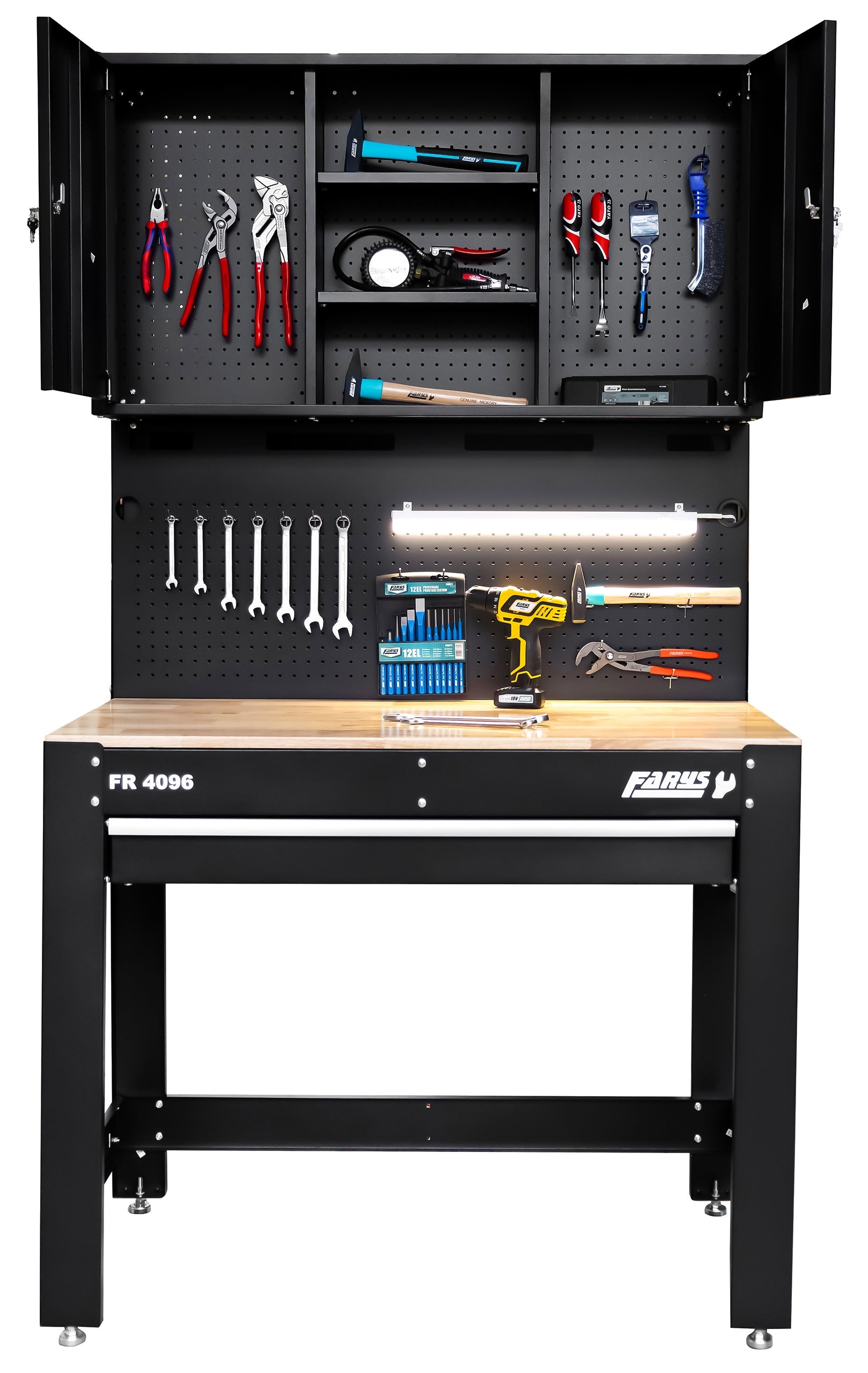 WORKBENCH TOOL CABINET EXTENSION LED GARAGE FARYS + 20 HOOKS Brand Farys