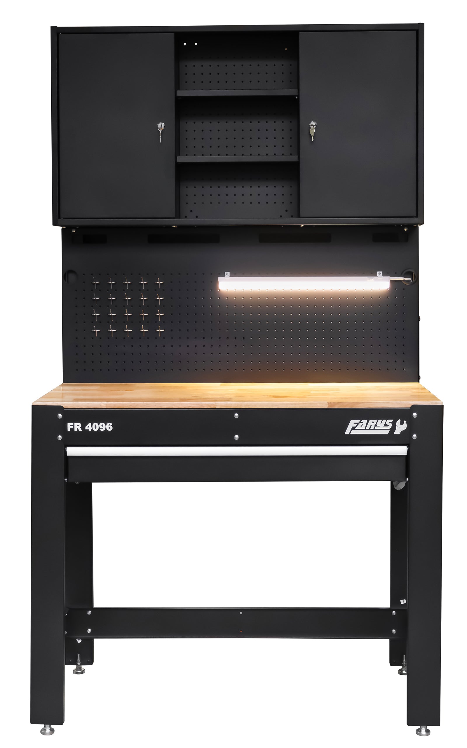 WORKBENCH TOOL CABINET EXTENSION LED GARAGE FARYS + 20 HOOKS Packaging status original