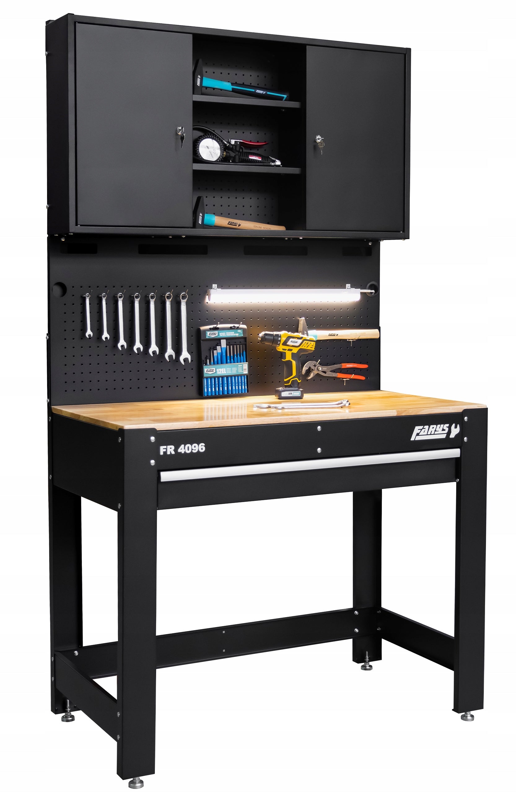 WORKBENCH TOOL CABINET EXTENSION LED GARAGE FARYS + 20 HOOKS