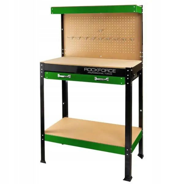 WORKBENCH TOOL TABLE FOR GARAGE WORKSHOP - STURDY, LARGE WORKTOP, HOOKS
