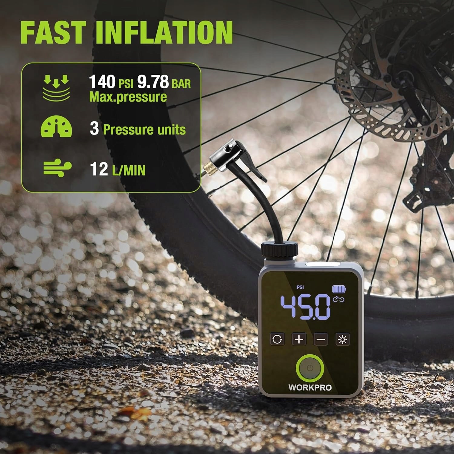 WORKPRO ELECTRIC MINI BICYCLE PUMP 140 PSI WIRELESS WITH LED Brand no brand
