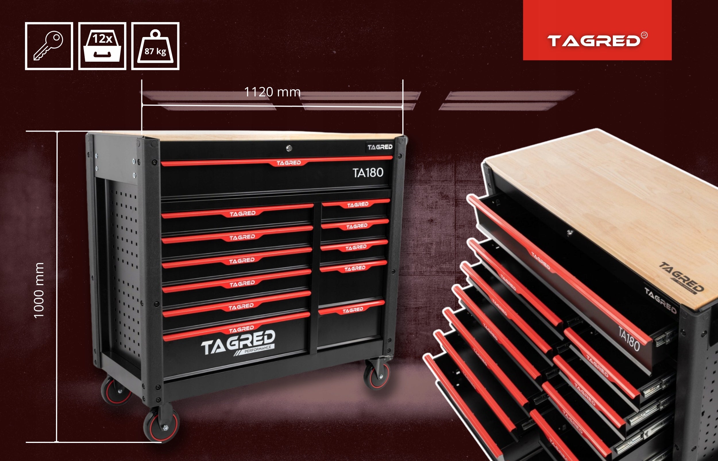 WORKSHOP CABINET TOOL TROLLEY LARGE 12 DRAWERS+ Pneumatic Wrench 1/2 Product height 100 cm