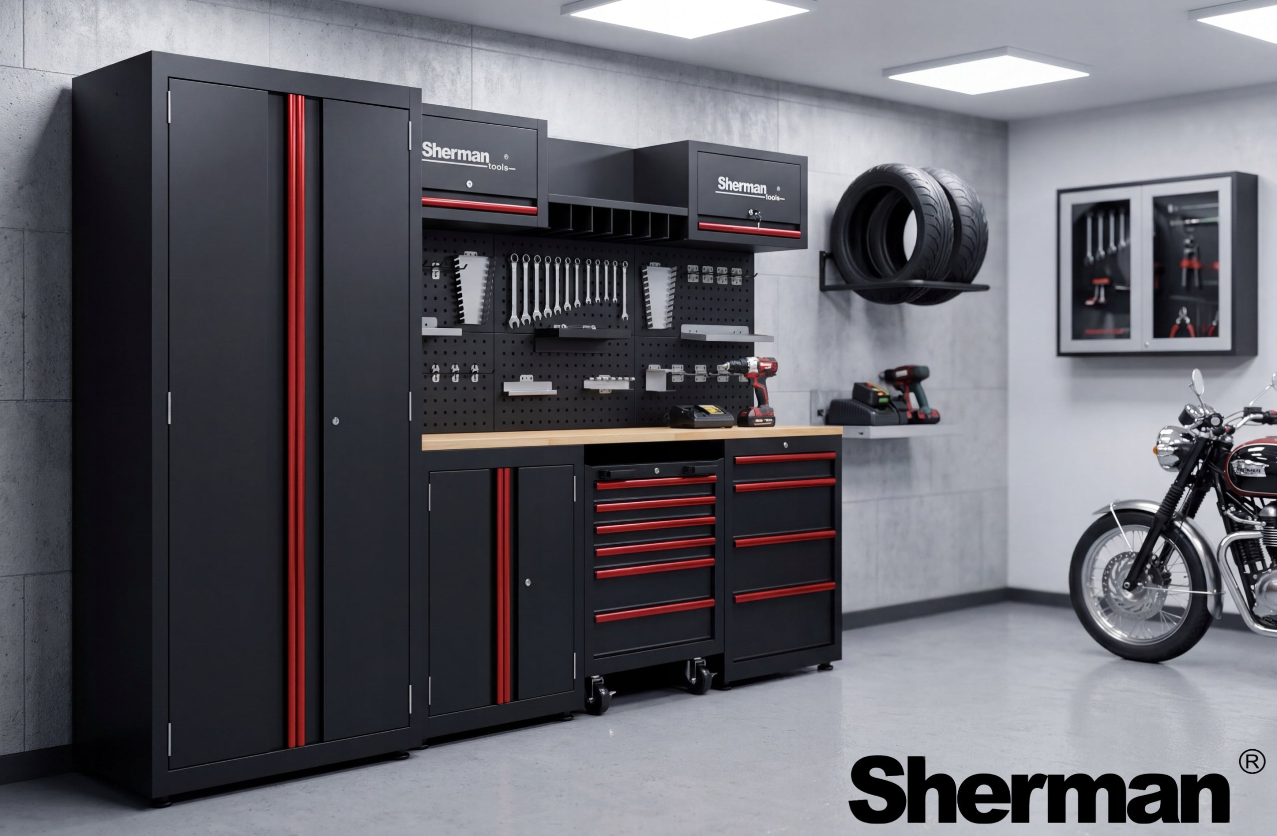 WORKSHOP FURNITURE GARAGE CABINET + WORKSHOP TROLLEY FOR GARAGE Sherman Packaging status original