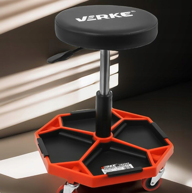 WORKSHOP STOOL SWIVEL STOOL SEAT CHAIR WHEELS WITH BOTTOM SHELF Brand Verke