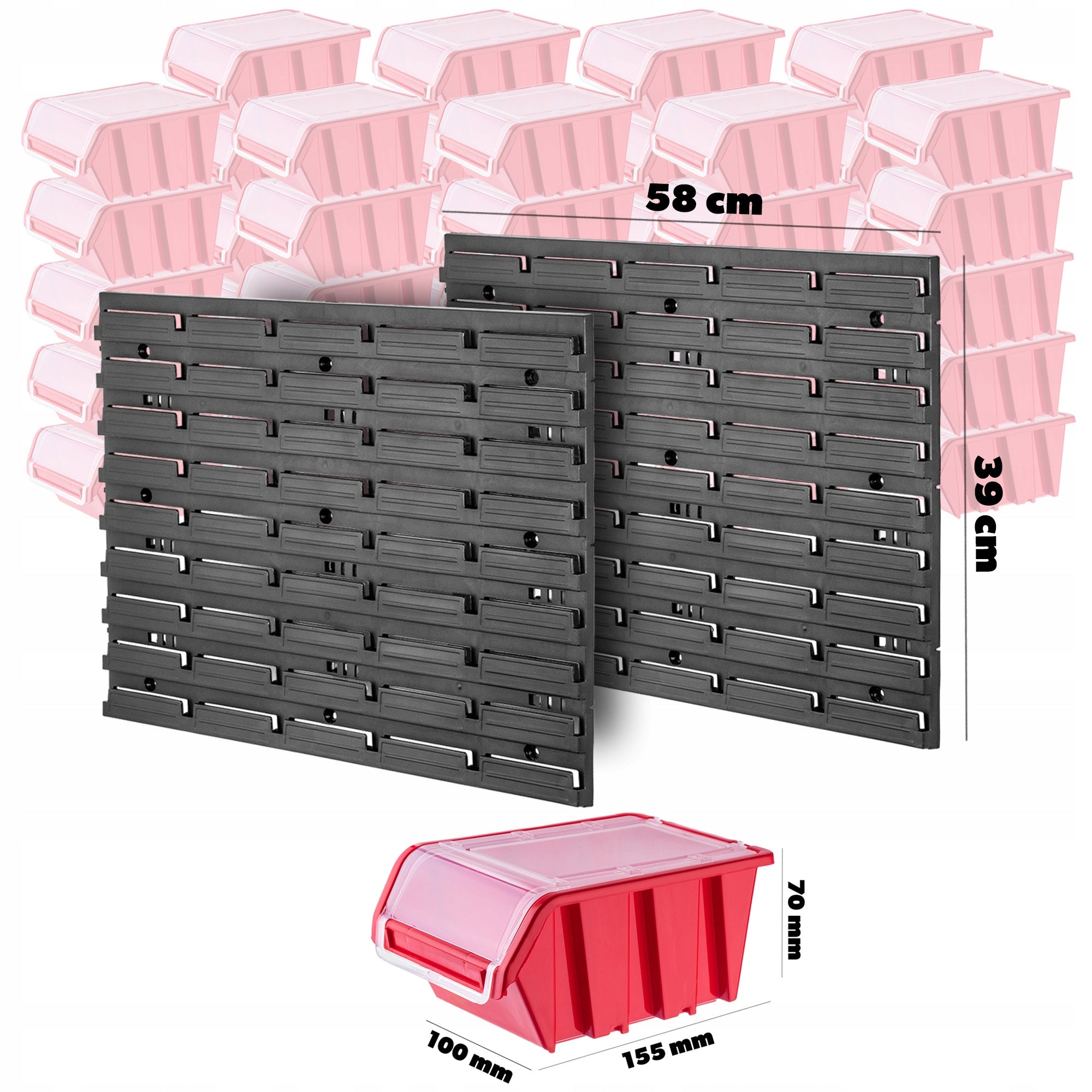 WORKSHOP TOOL BOARD WALL 116x39cm 50 CUVETTES WORKSHOP Color red