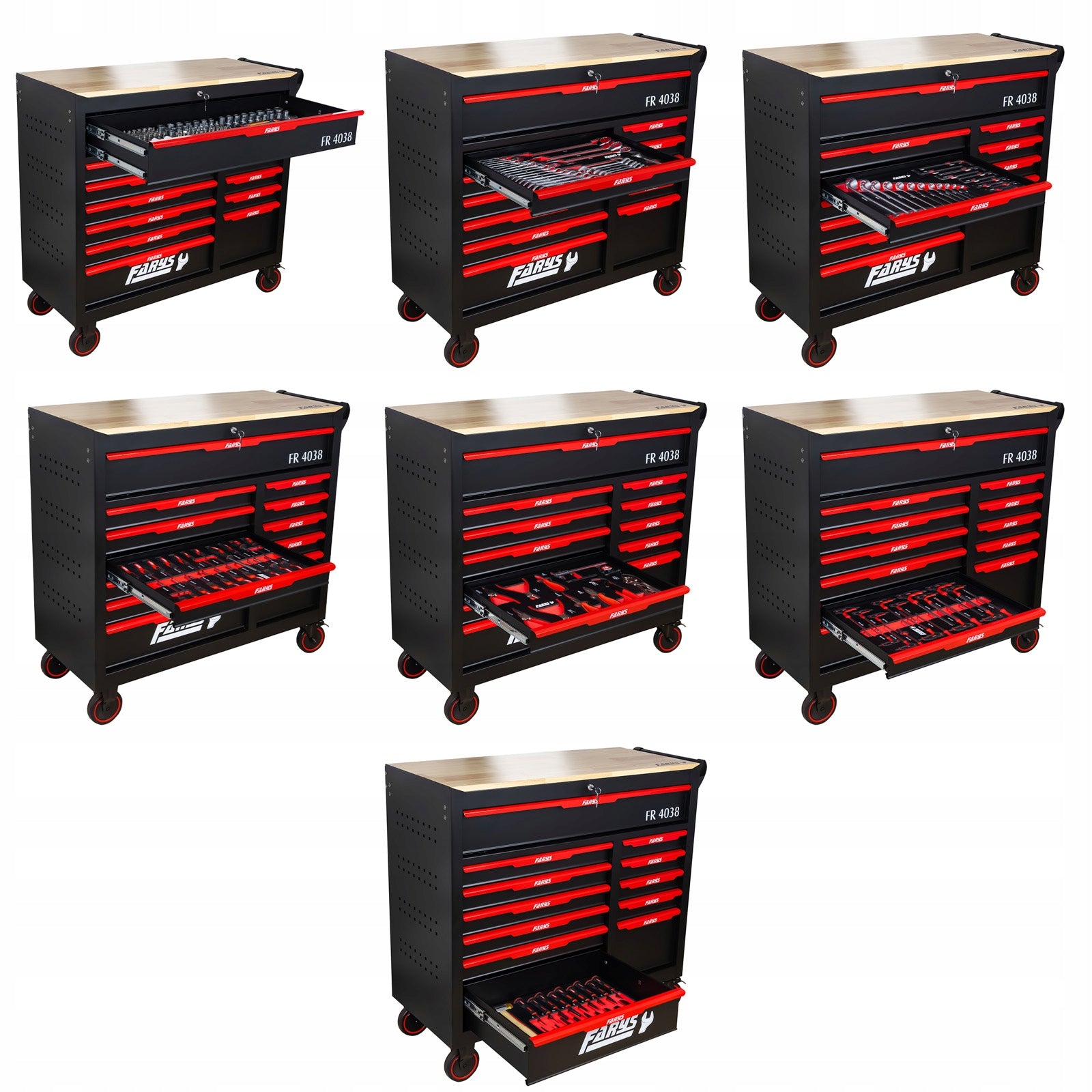 WORKSHOP TOOL CABINET TROLLEY LARGE WITH EQUIPMENT 12 DRAWERS FARYS Manufacturer code FR2222