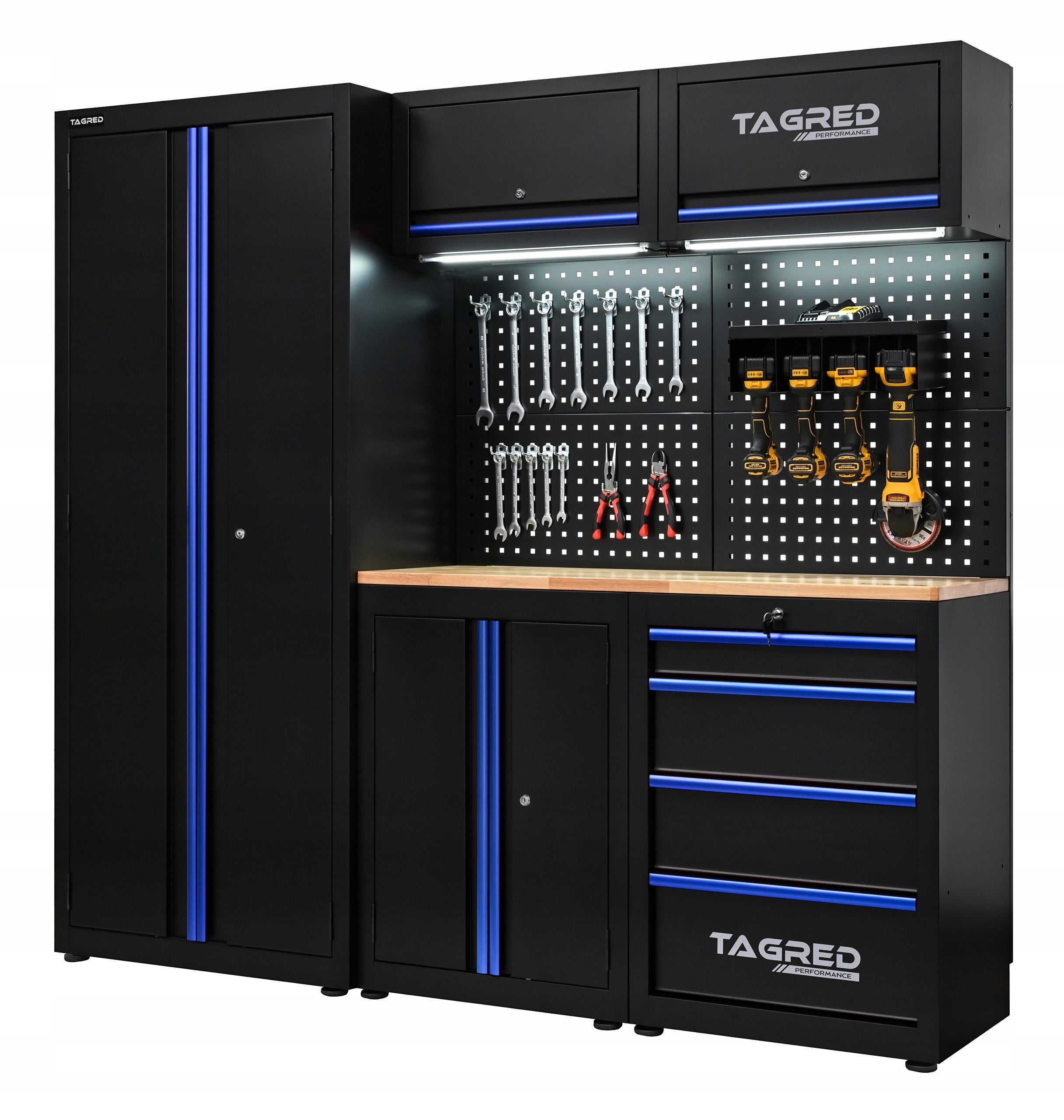 WORKSHOP TOOL FURNITURE RACK FOR GARAGE WORKSHOP MODULES 200CM + LED Product depth 46 cm