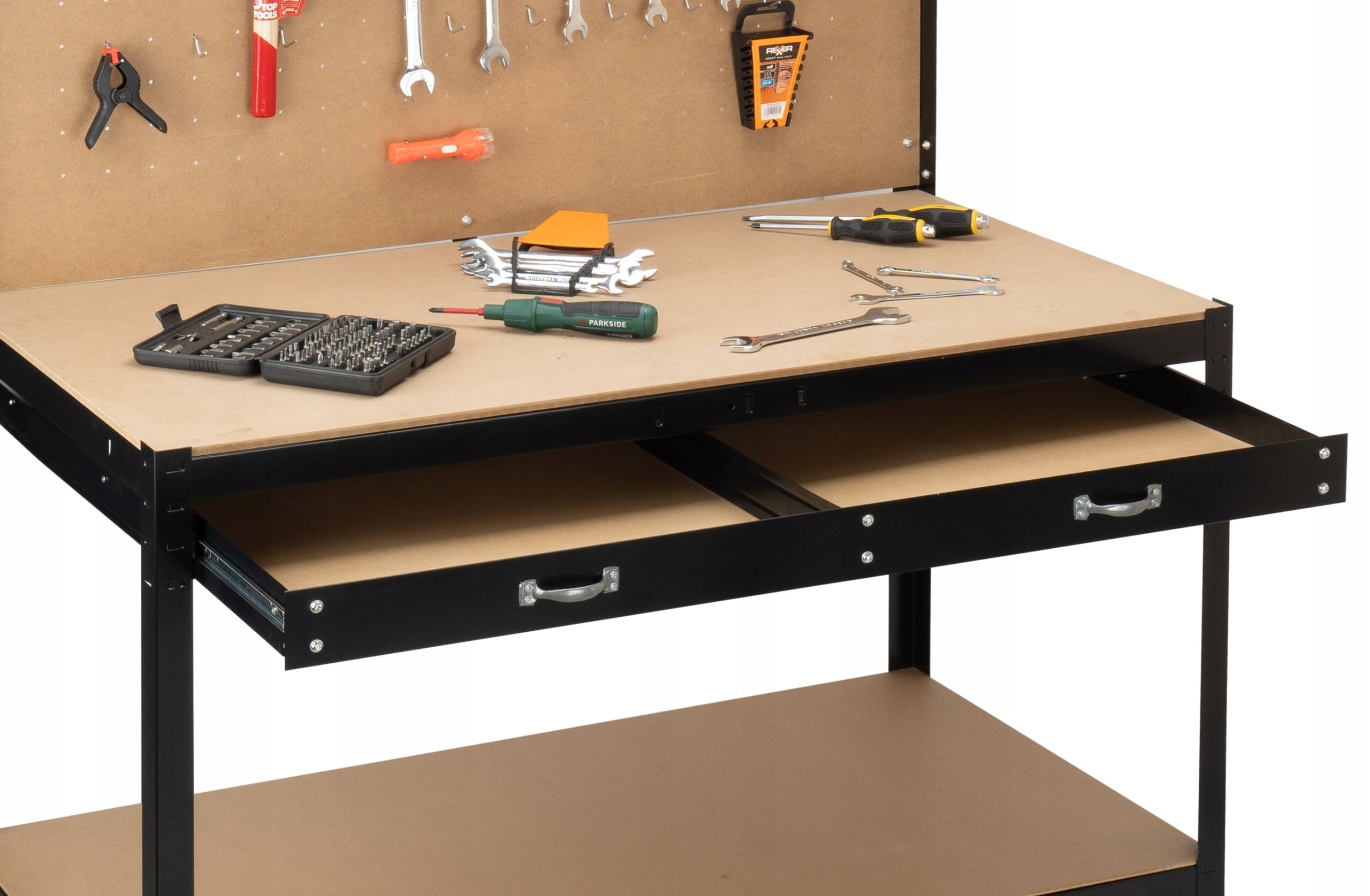 WORKSHOP TOOL TABLE FOR GARAGE WORKSHOP SOLID LARGE COUNTERTOP HOOKS Product weight with unit packaging 26.72 kg