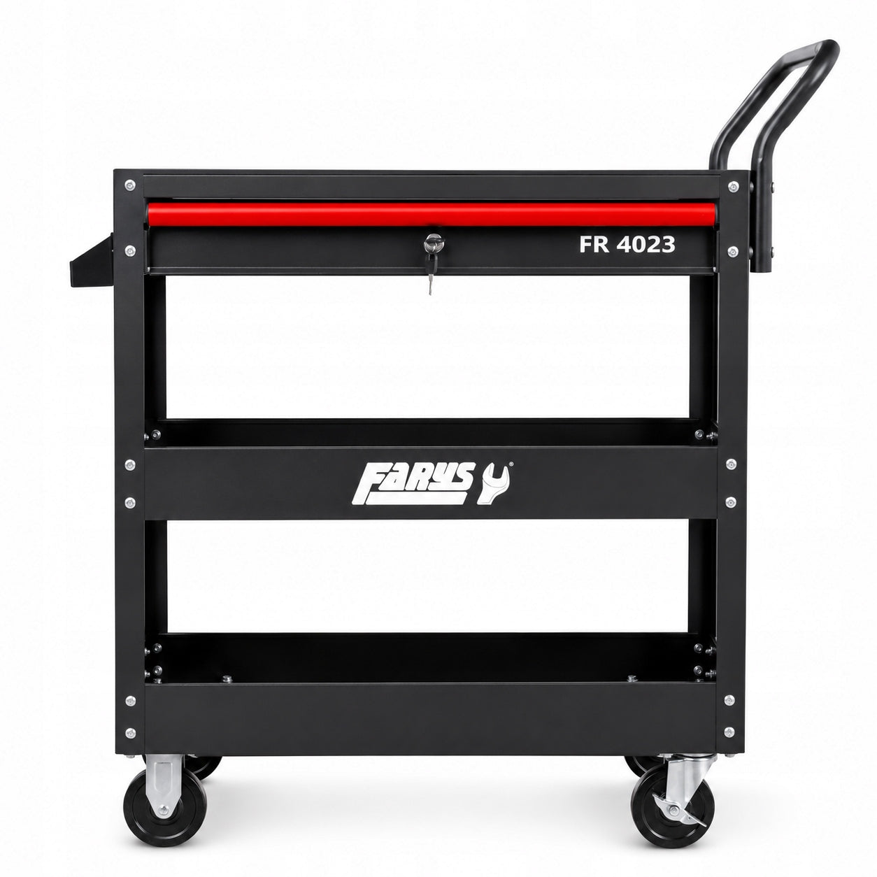 WORKSHOP TOOL TROLLEY ON WHEELS 3 SHELVES DRAWER FARYS Color black