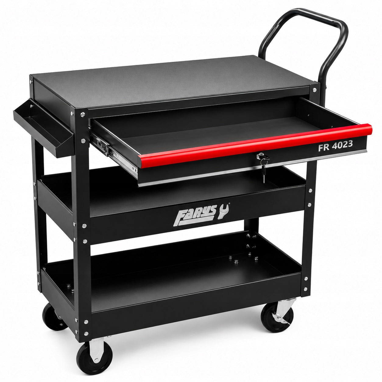 WORKSHOP TOOL TROLLEY ON WHEELS 3 SHELVES DRAWER FARYS