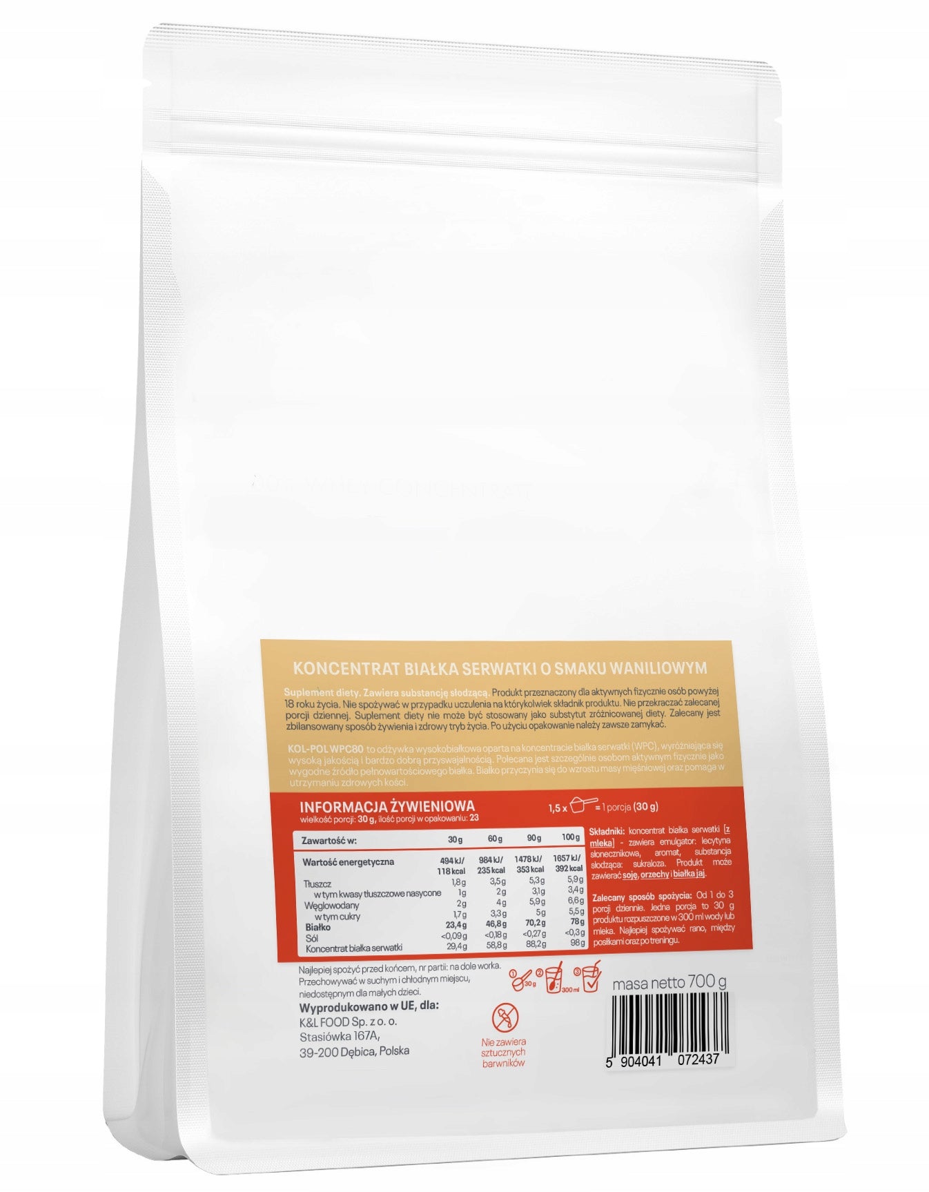 WPC PROTEIN 80 VANILLA 700g Whey Protein Conditioner Protein Kol-Pol EAN (GTIN) 5904041072437