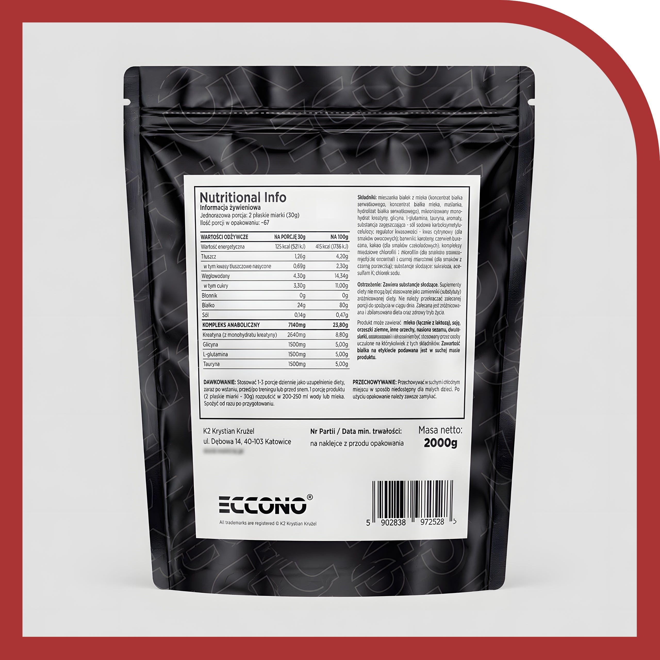 WPC PROTEIN SUPPLEMENT ECCONO ANABOLIC WHEY PROTEIN 2000G FOR BANANA TRAINING Expiration date at least six months from the date of purchase