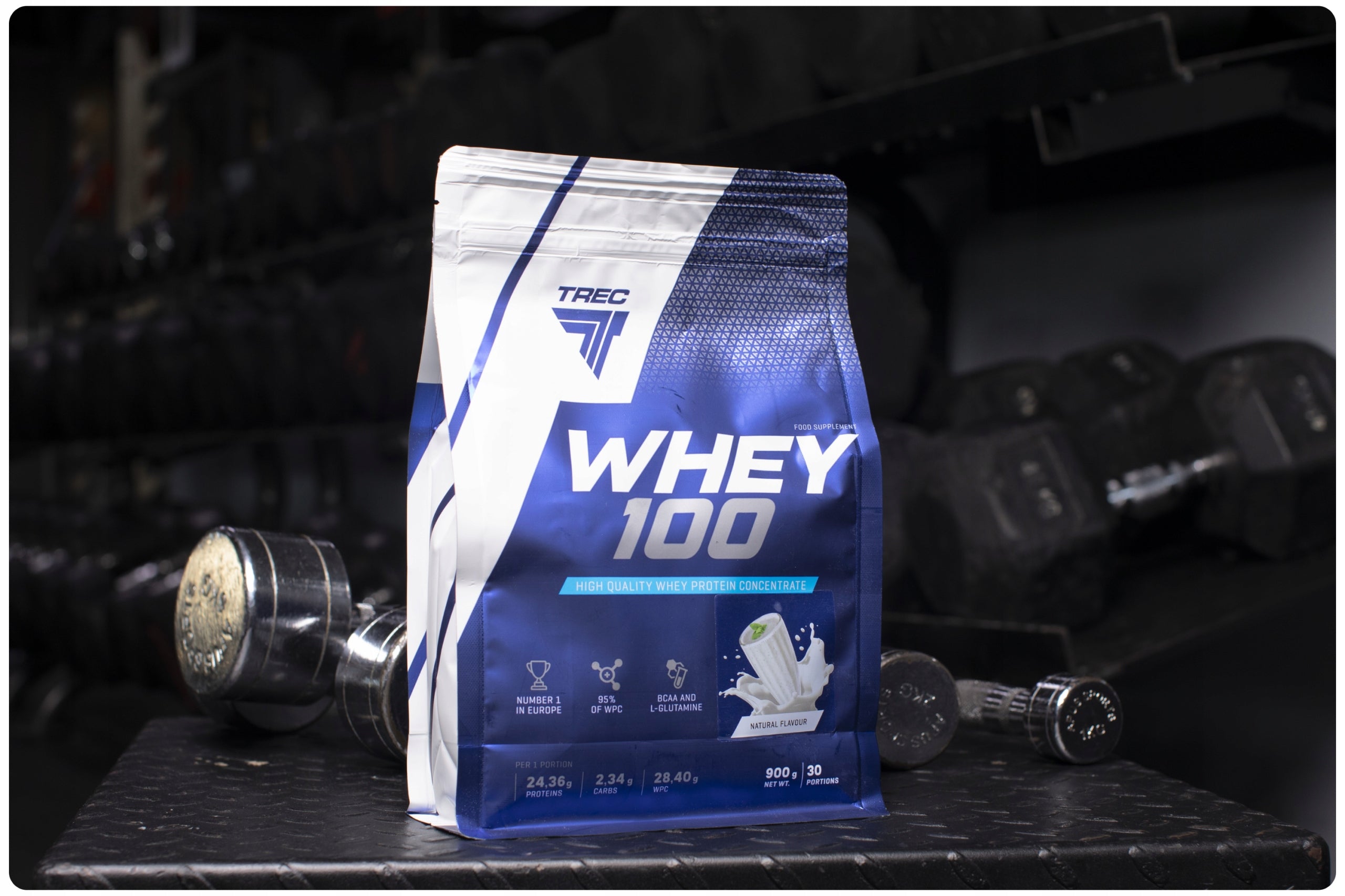 WPC Trec Whey 100 900g DELICIOUS PROTEIN PROTEINS FOR MASS CHOCOLATE MUSCLES Manufacturer code Białko serwatkowe WPC TREC treningowe